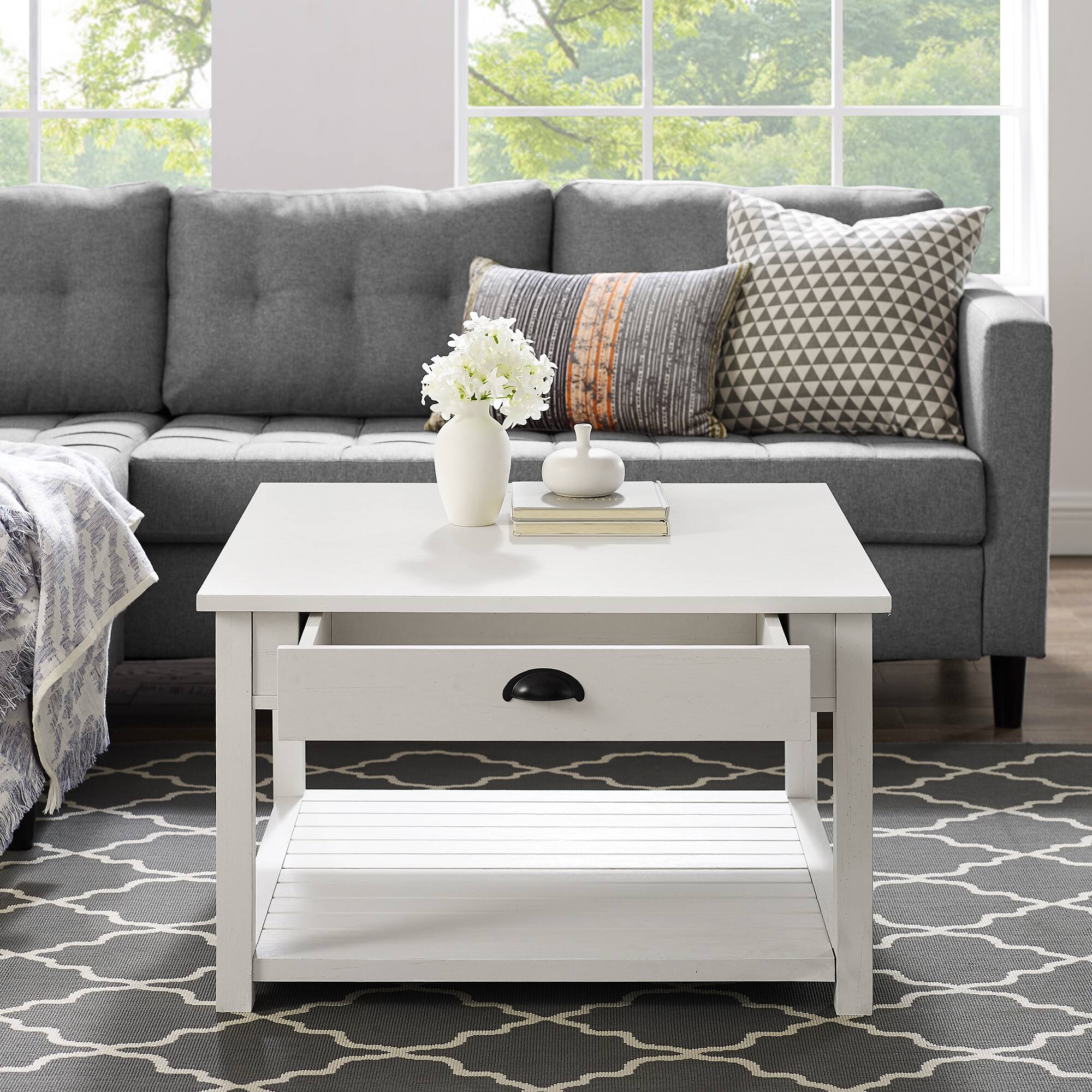 30" Brushed White Square Country Coffee Table