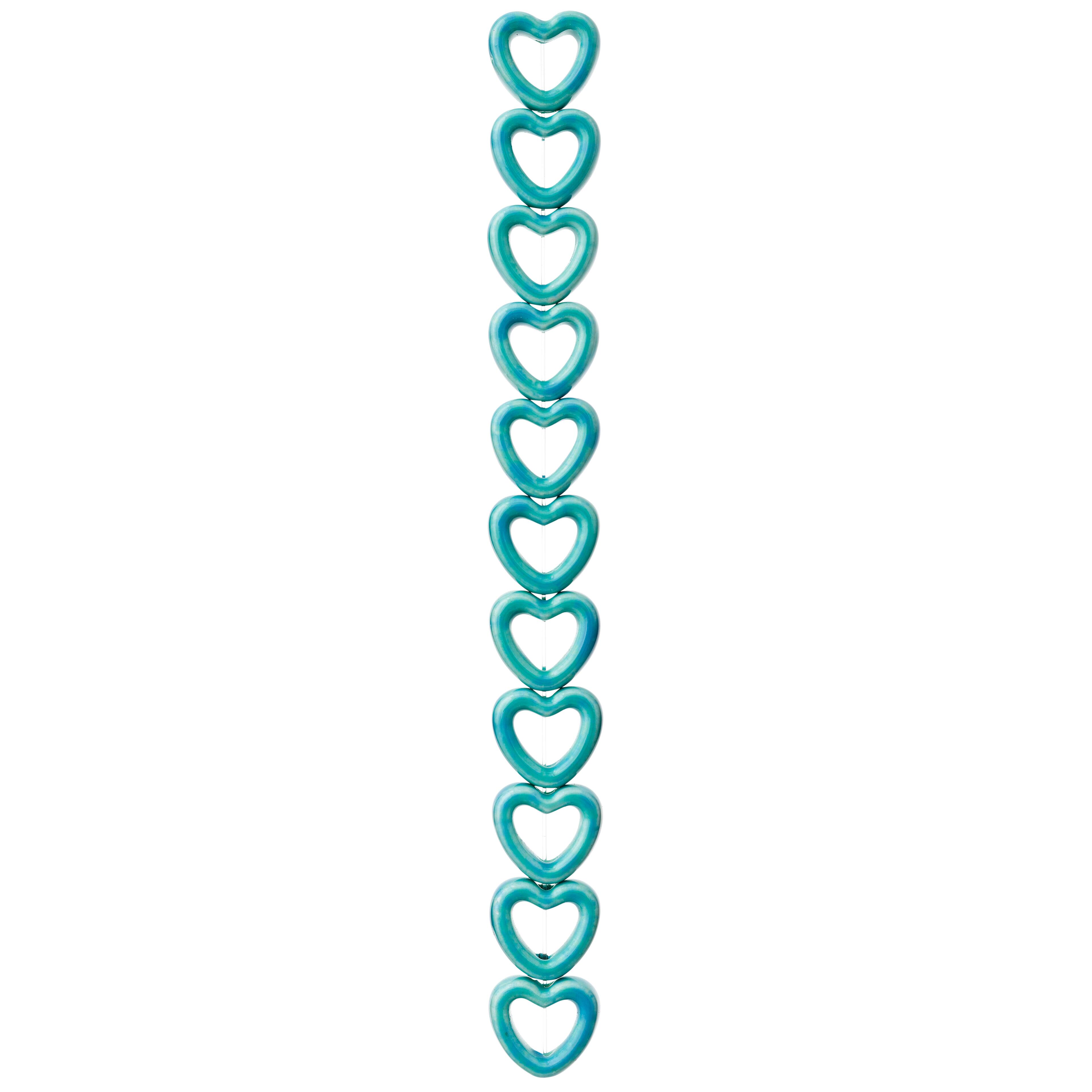 12 Packs: 11 ct. (132 total) Turquoise Ceramic Heart Beads, 14mm by Bead Landing&#x2122;