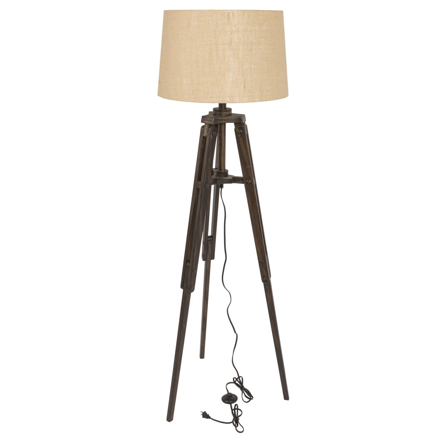 5ft. Mid-Century Modern Wood Floor Lamp with Burlap Drum Shade