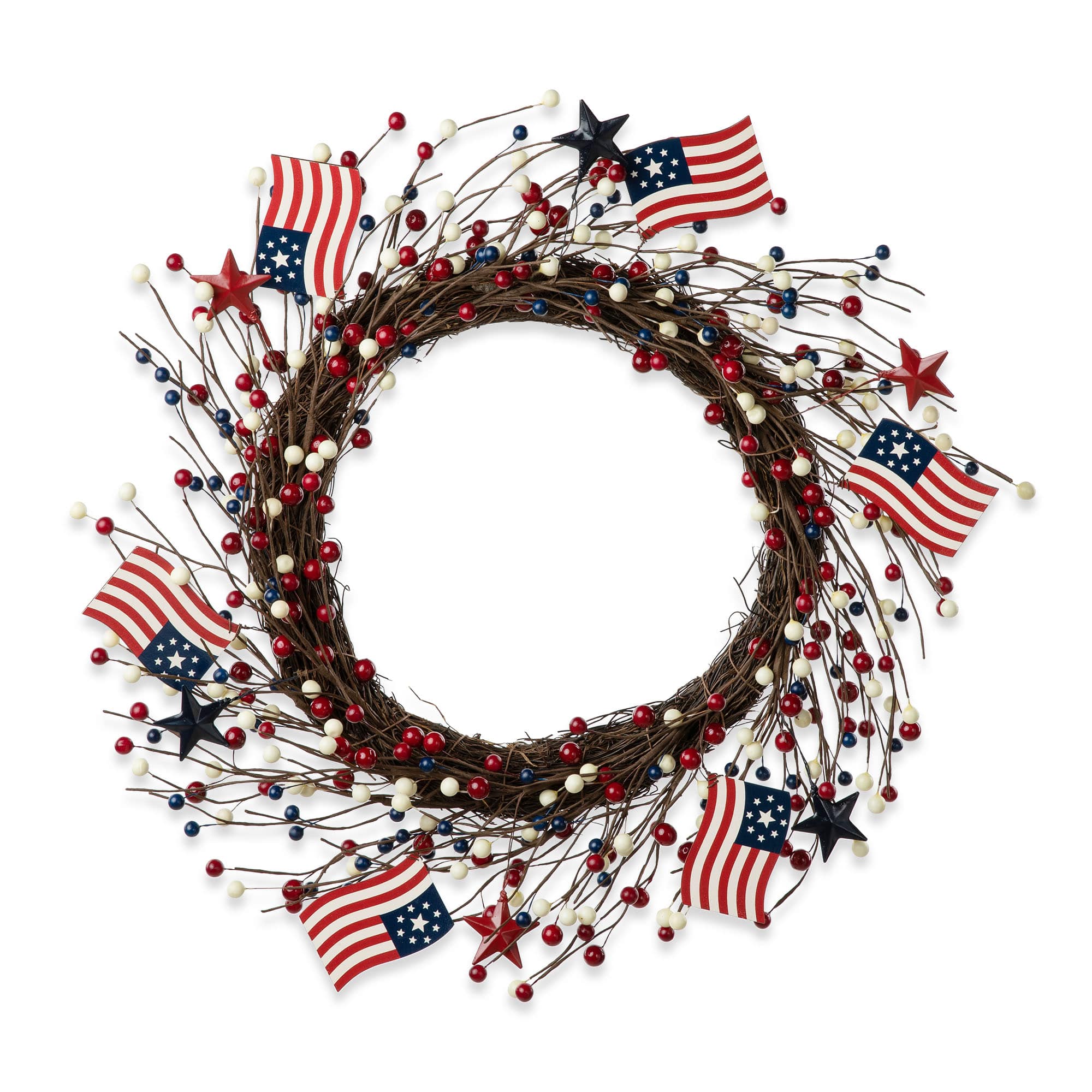Glitzhome&#xAE; 22&#x22; Americana Flag &#x26; Berry Wreath