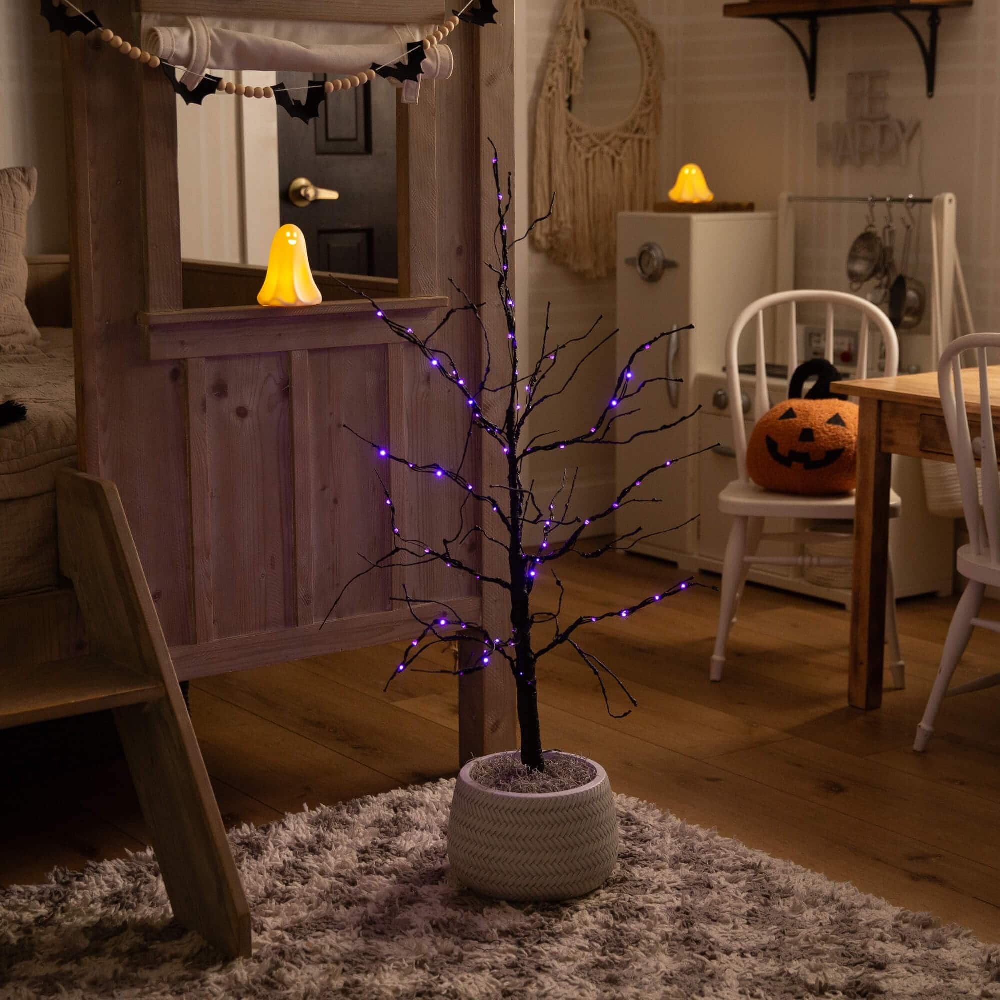 3ft. Pre-Lit Halloween Black Twig Artificial Tree with 80 Orange &#x26; Purple LED Lights