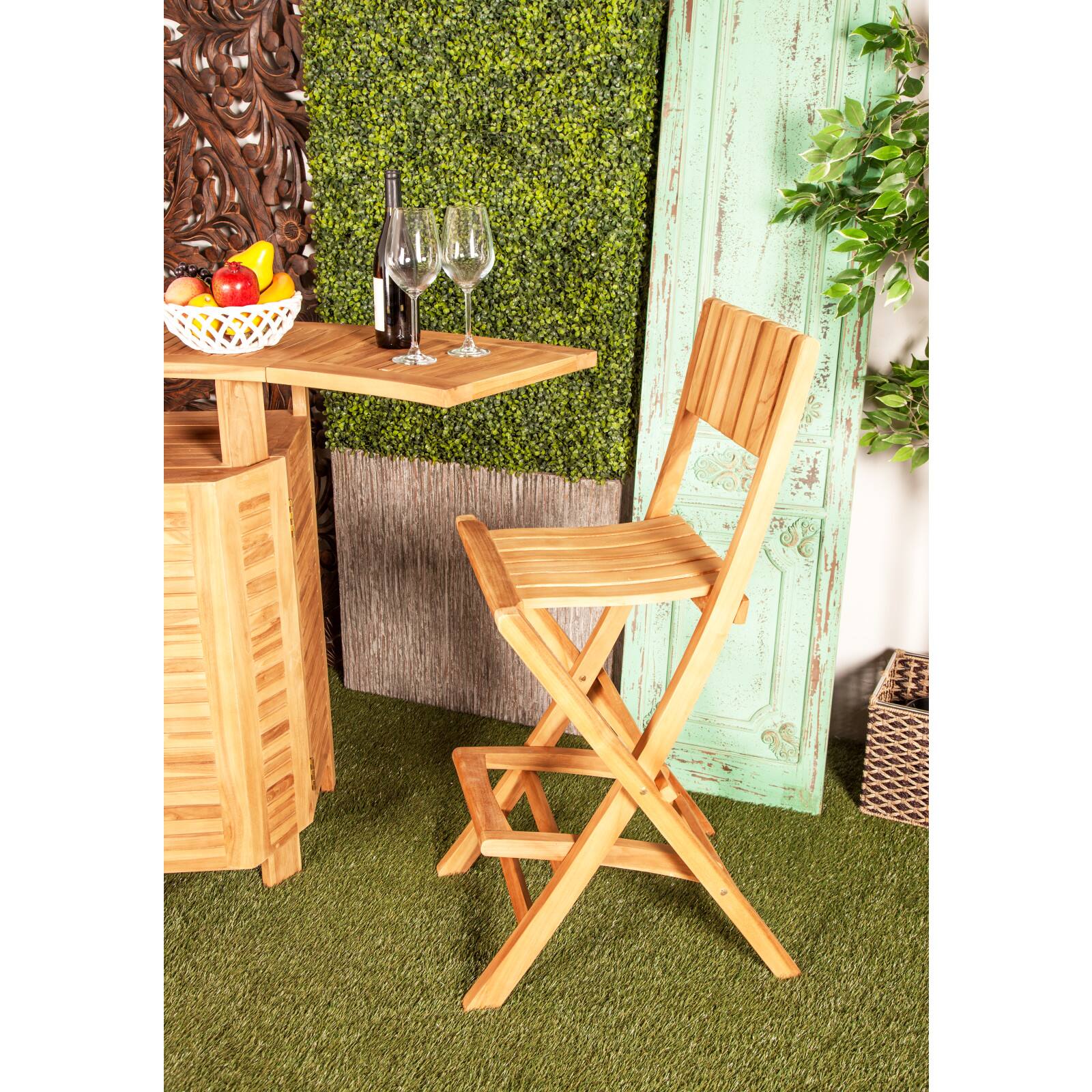 Set of 2 Brown Teak Wood Traditional Outdoor Bar Stool, 18&#x22; x 45&#x22;