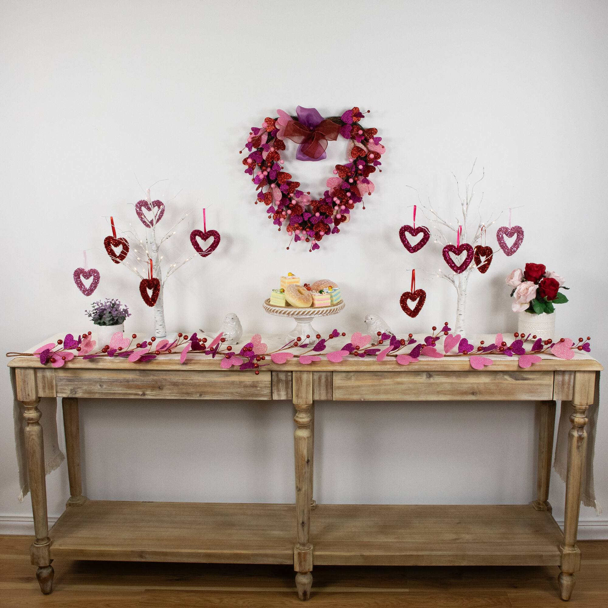 20&#x22; Glittered Hearts &#x26; Berries Valentine&#x27;s Day Twig Wreath
