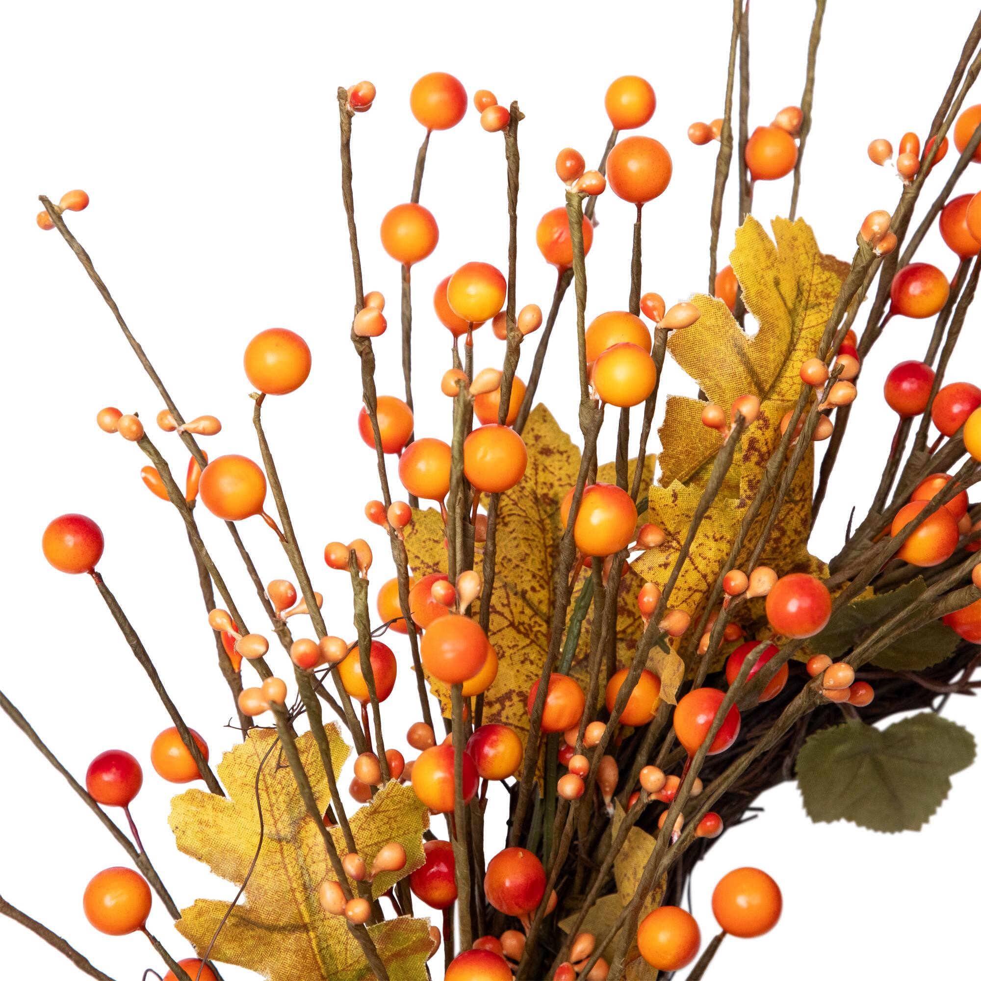 22" Orange Berries & Yellow Leaves Fall Harvest Wreath