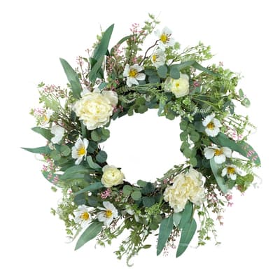 24" White Spring Peony & Dogwood Floral Wreath | Michaels