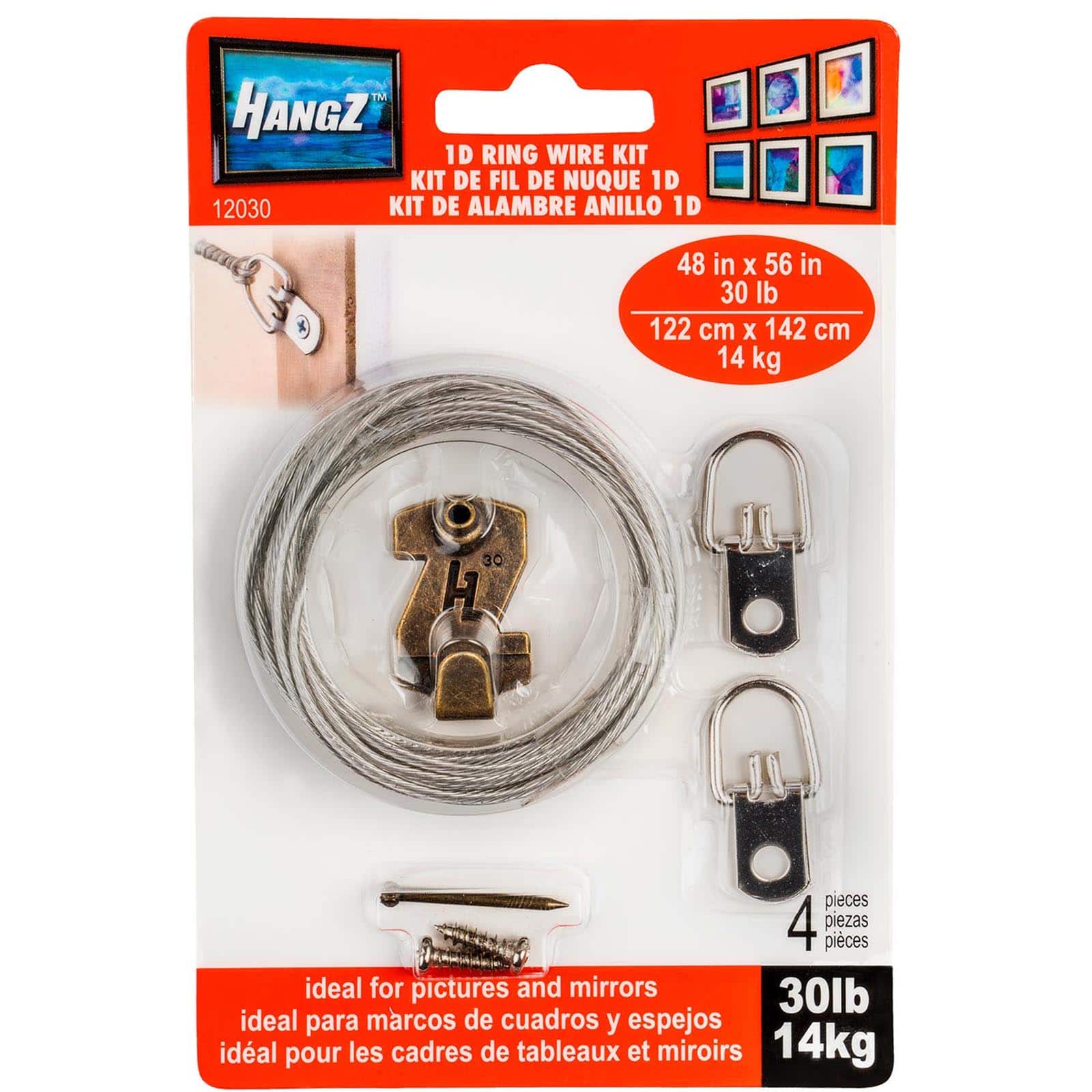 HangZ&#x2122; 30lb. 1 Hole D Ring Wire Kit 