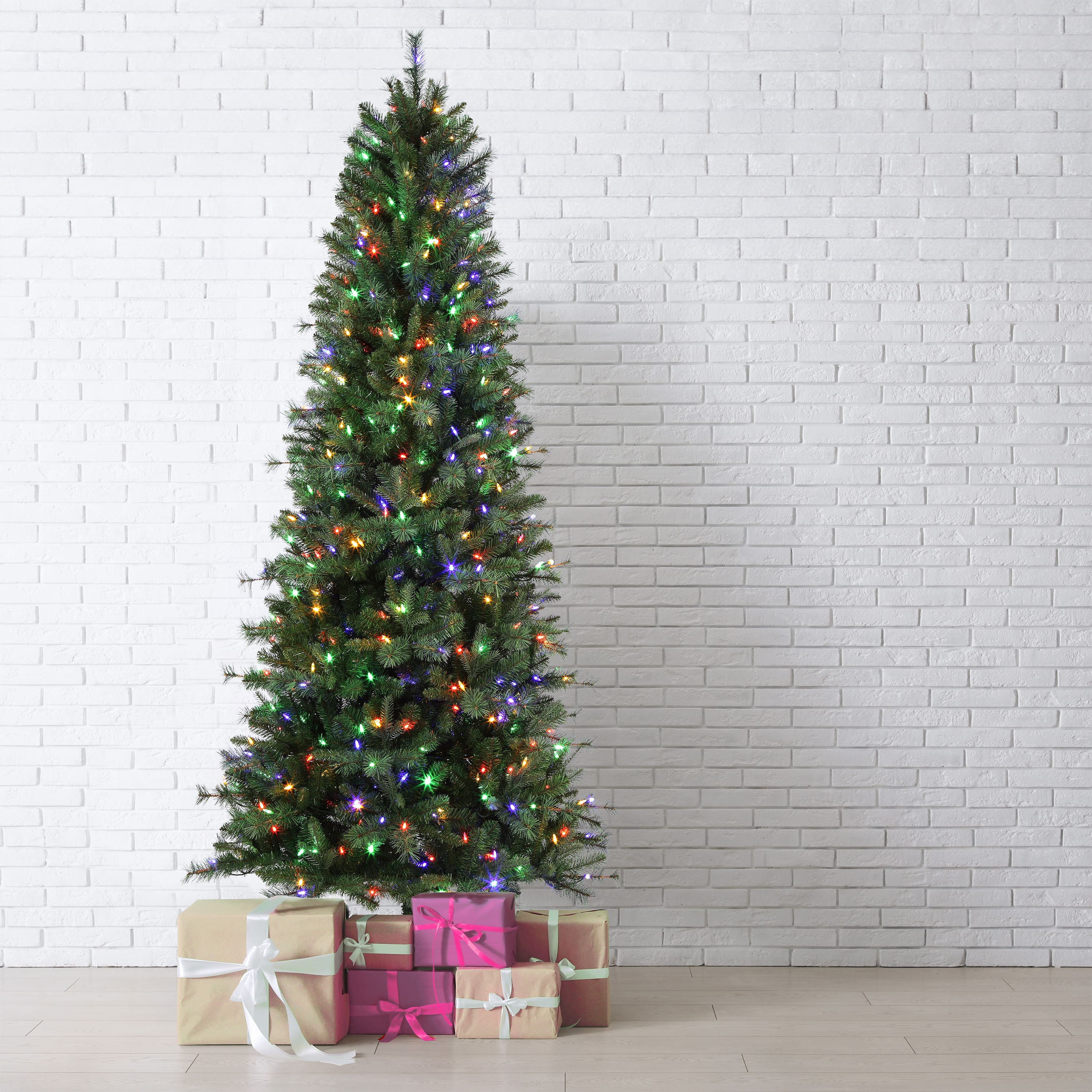 7.5ft. Pre-Lit Grand Bank Slim Artificial Christmas Tree, Color Changing T5 LED Lights