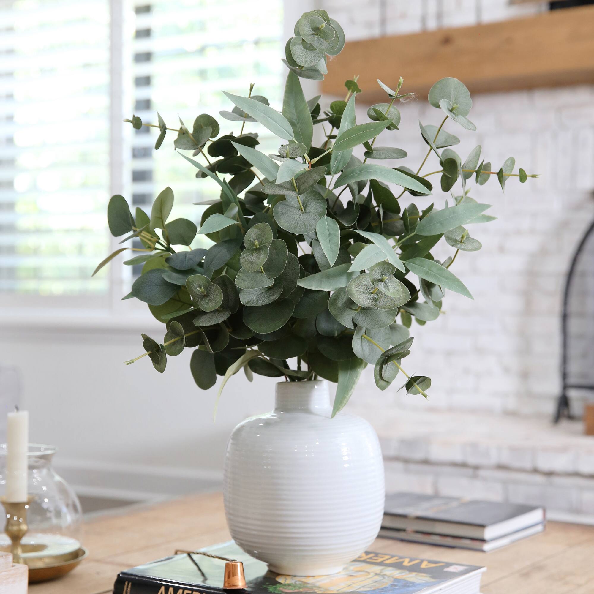 24" Artificial Green Eucalyptus Leaves Arrangement with Ceramic Planter
