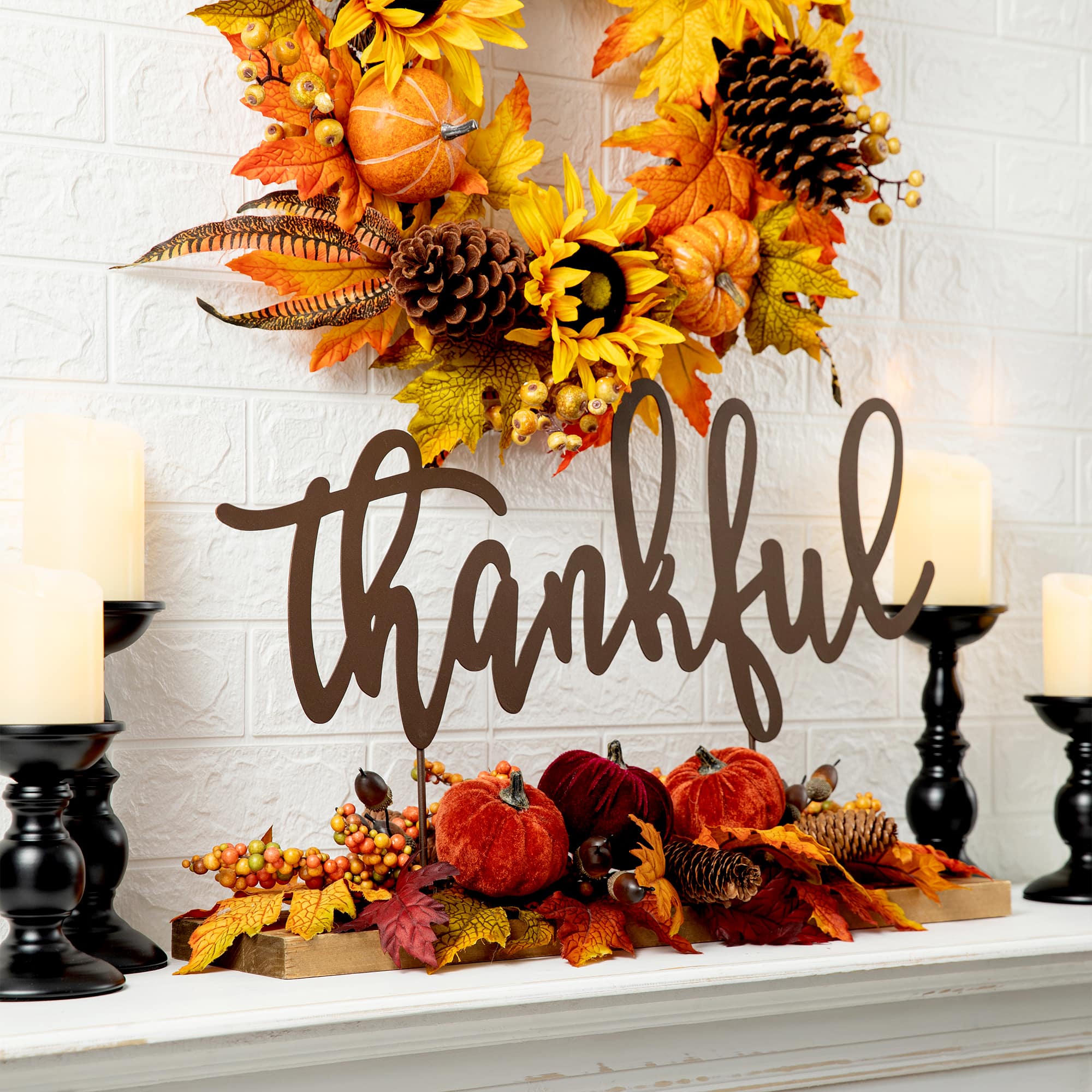 24" GlitzHome® Thankful Floral Tabletop Sign