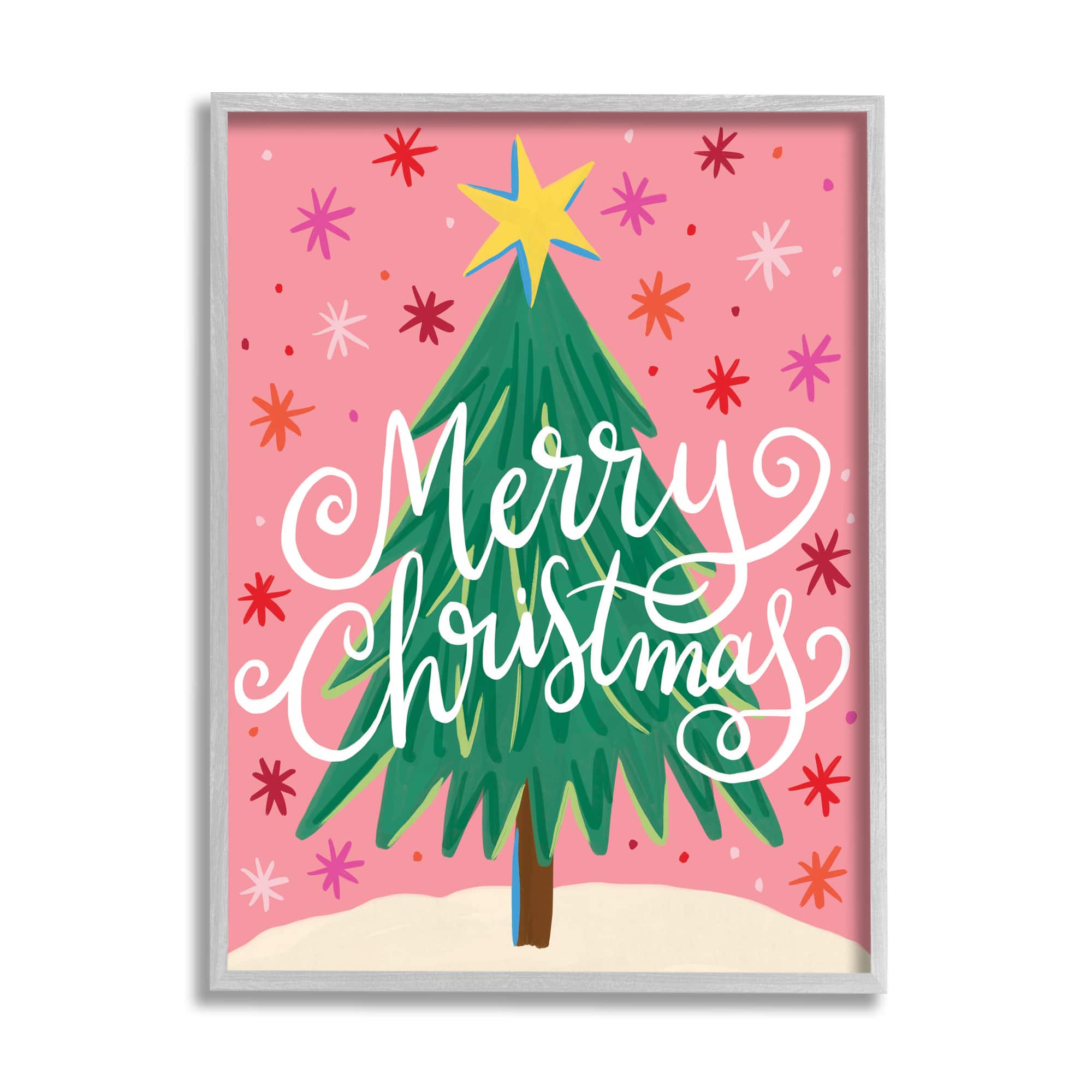 Stupell Industries Merry Christmas Pink Starry Pattern Framed Giclee Art
