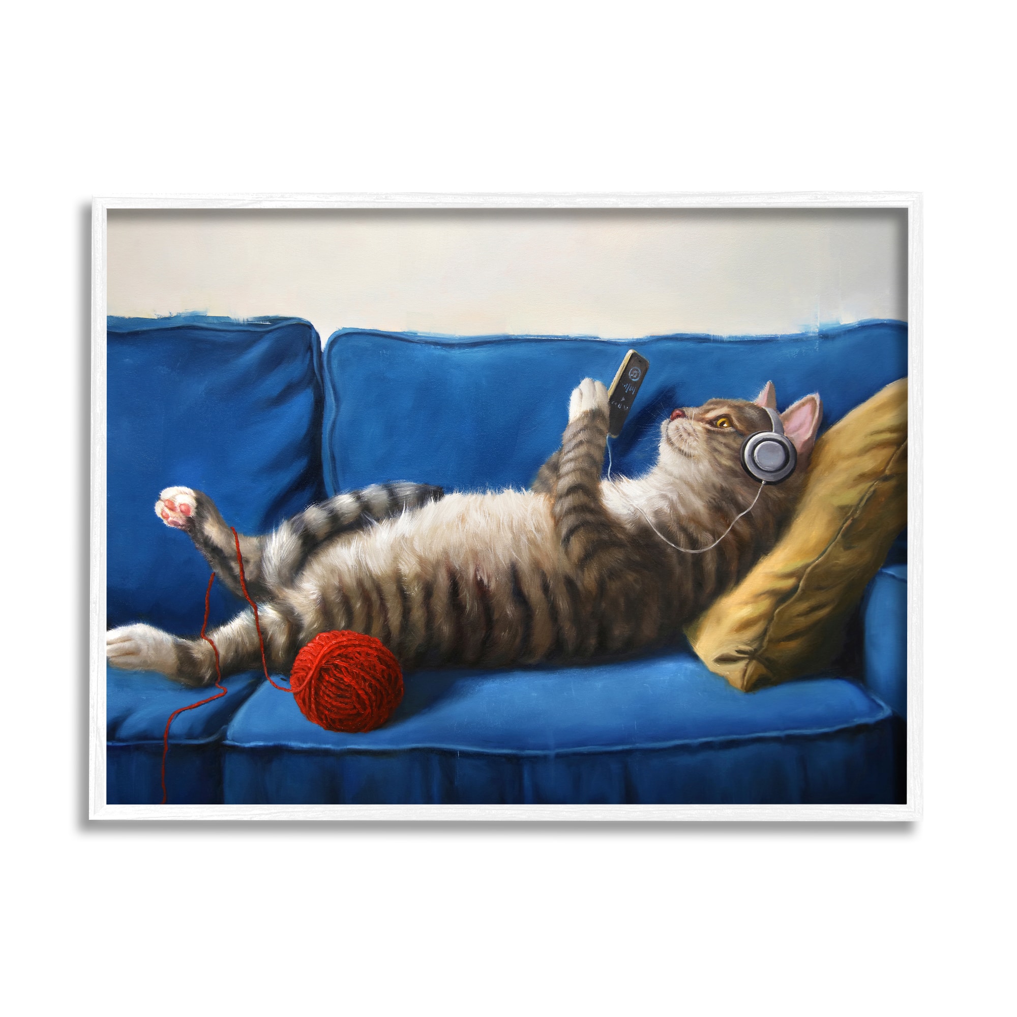 Stupell Industries Cat Couch Relaxing Red Yarn Ball Pet Portrait Framed Wall Art