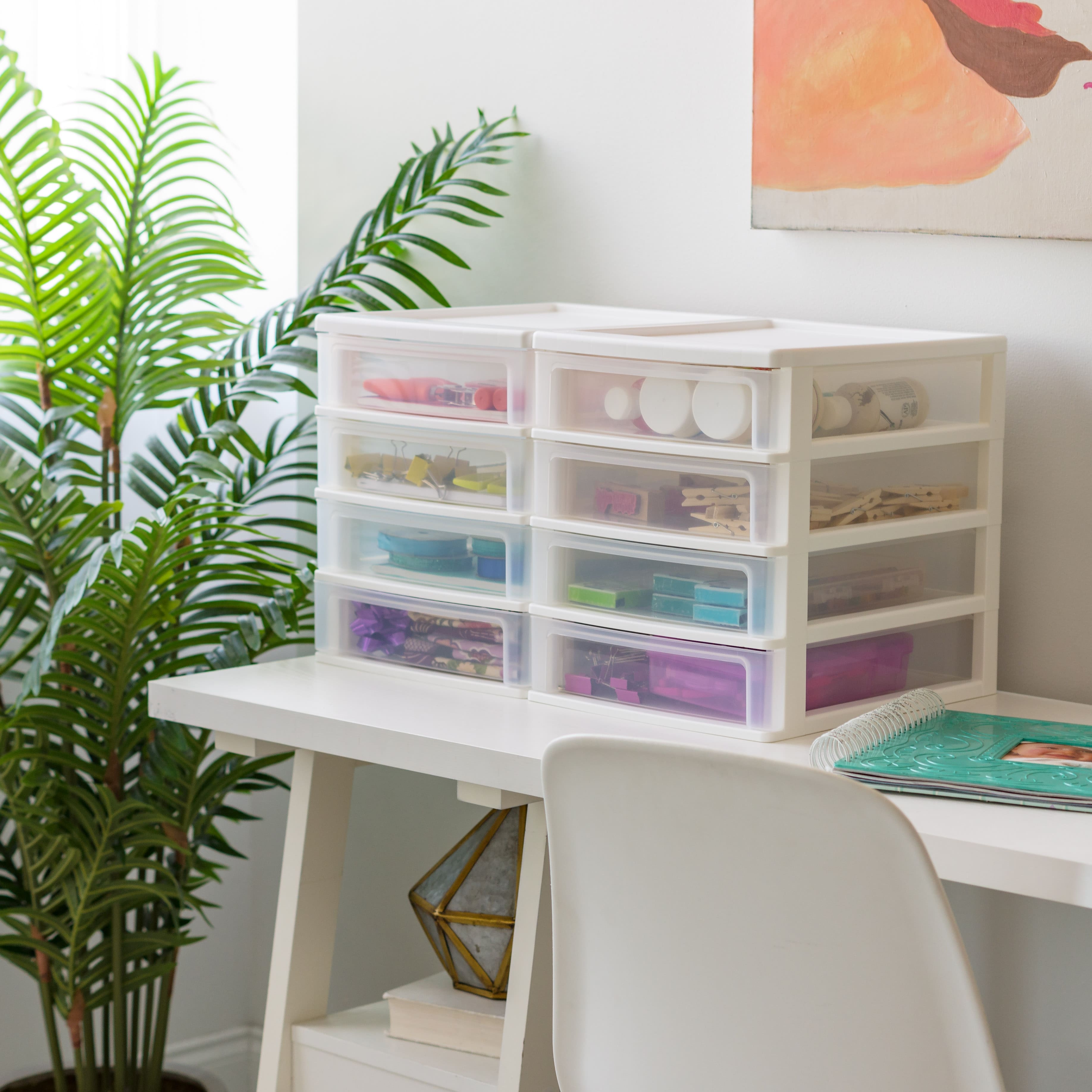 IRIS White 4-Drawer Desktop Plastic Drawer Organizer