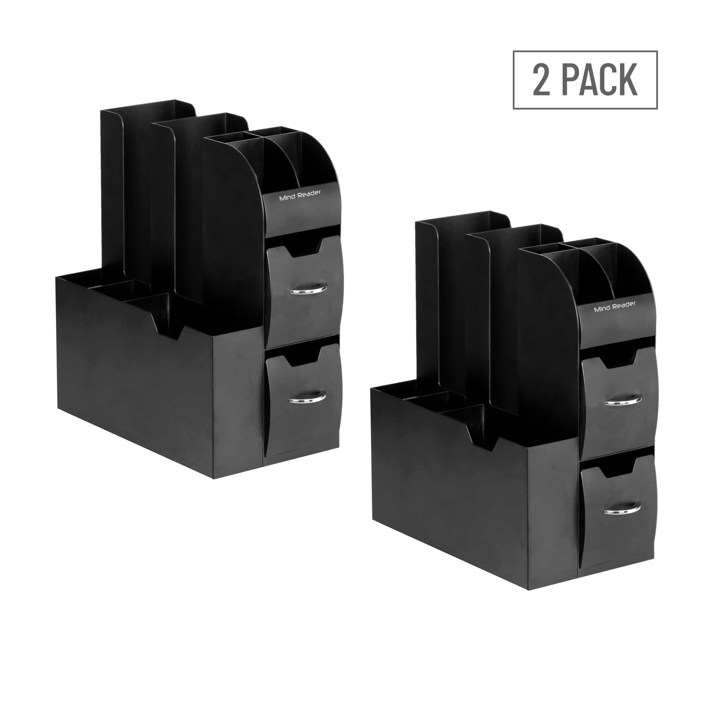 Mind Reader Anchor Collection 11-Compartment Black Coffee Cup and Condiment Dispenser, 2ct.