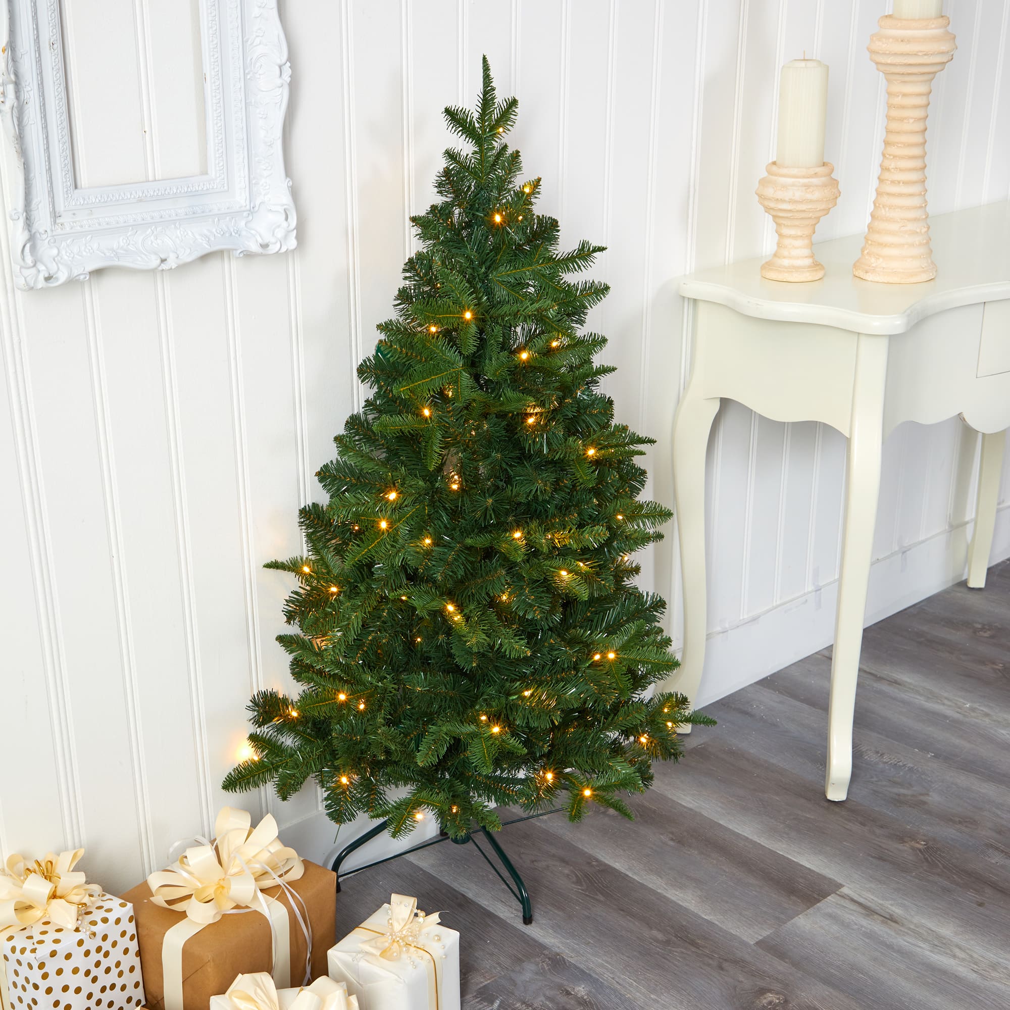 4ft. Pre-Lit Grand Teton Spruce Flat Back Artificial Christmas Tree ...