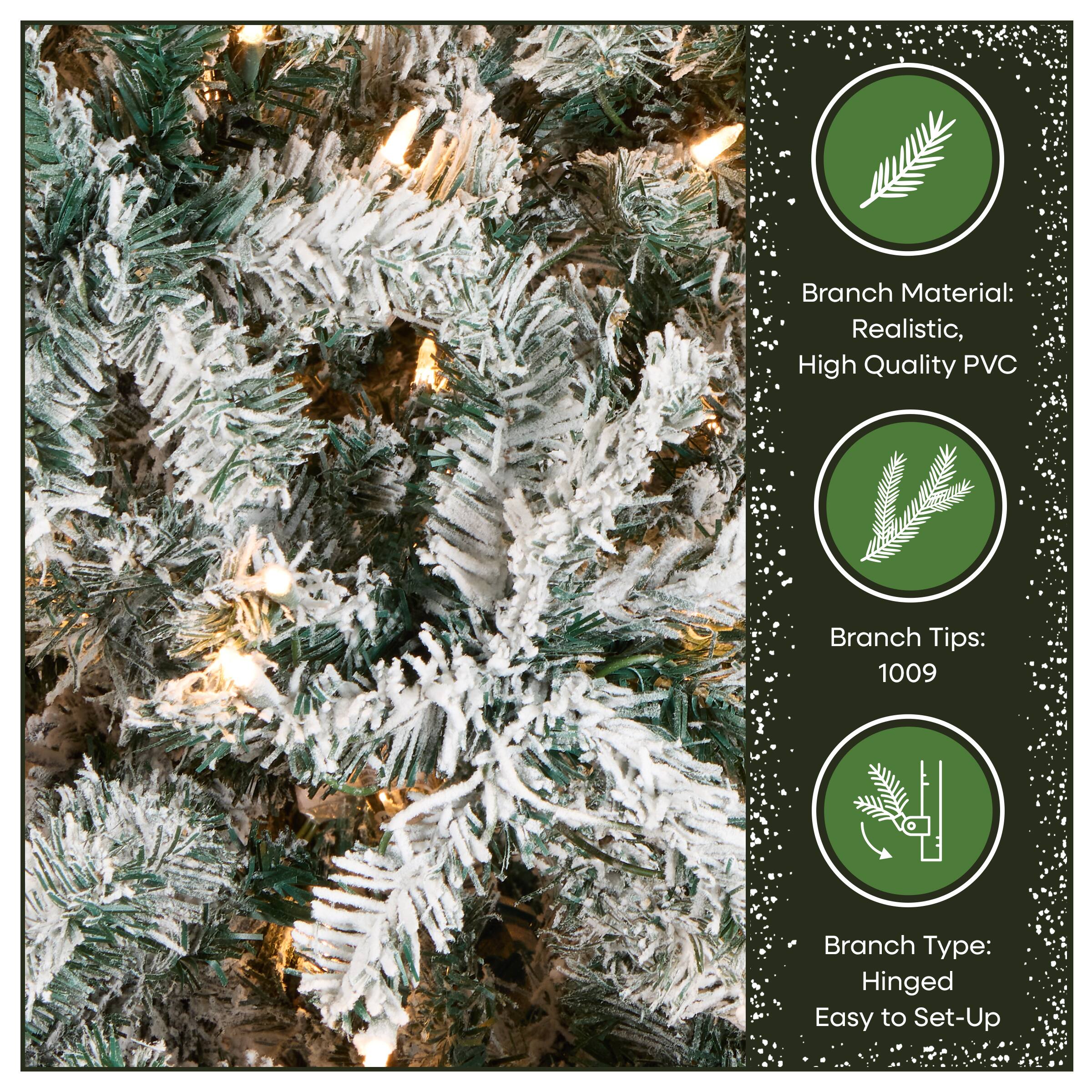 7.5ft Pre-Lit Acacia Flocked Artificial Christmas Tree, Clear Lights