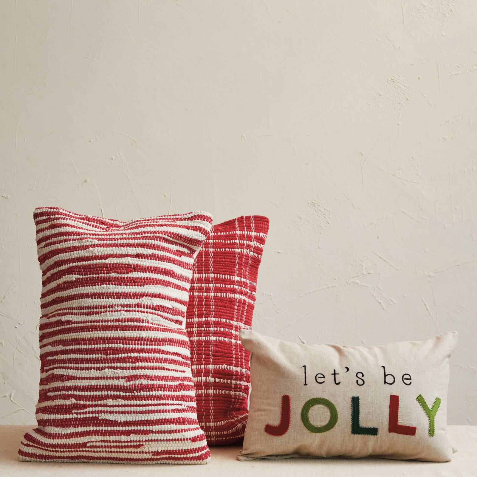 Hello Honey&#xAE; 20&#x22; x 14&#x22; Let&#x27;s Be Jolly Cotton Chambray Lumbar Pillow with Embroidery &#x26; Beads