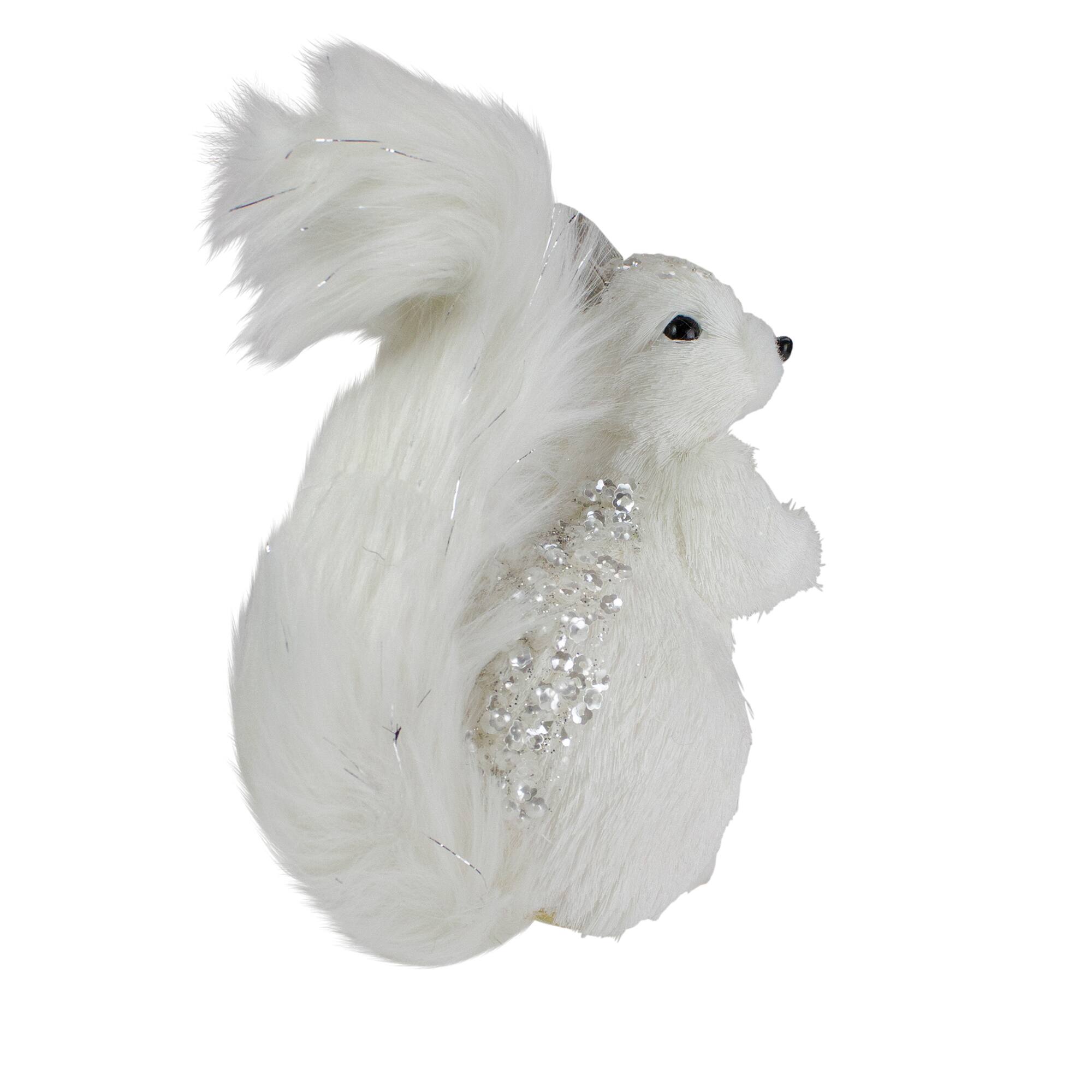 9&#x22; White Squirrel with Silver Gems Christmas Tabletop Decoration