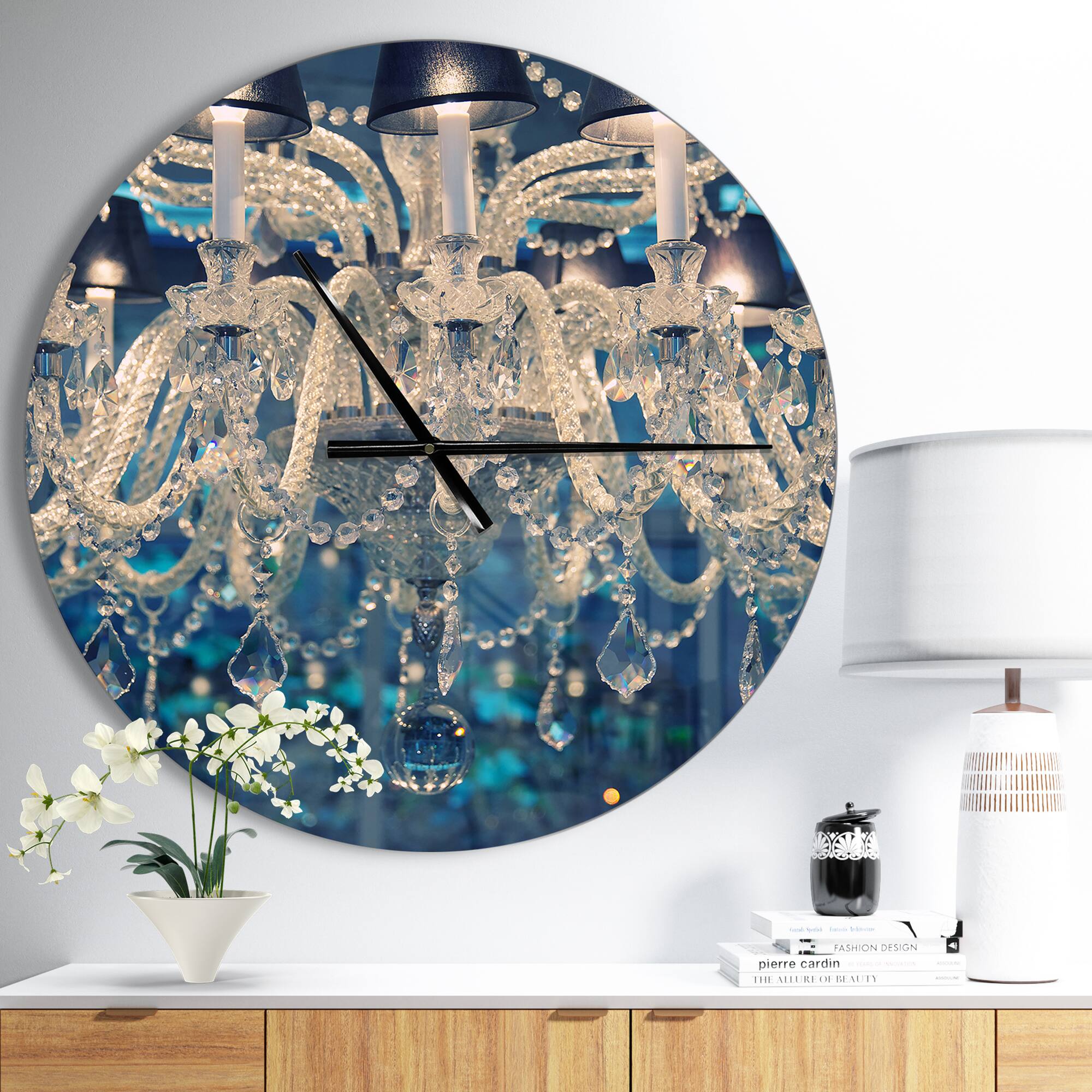 Designart Blue Vintage Crystal Chandelier Wall Clock