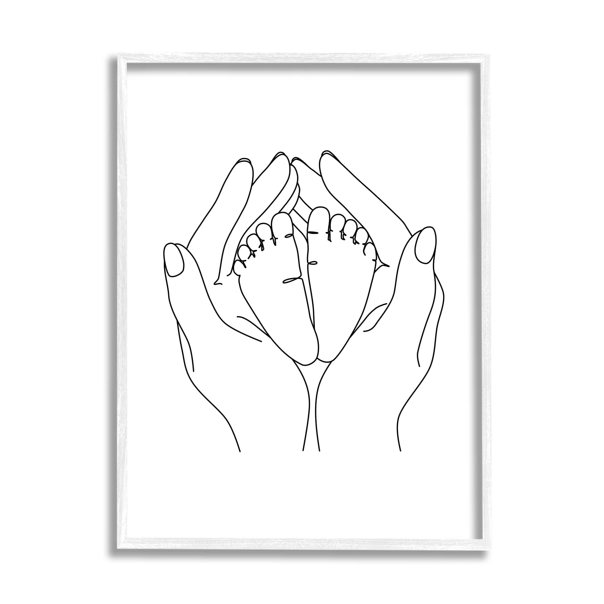 Stupell Industries Hands Holding Baby Feet Minimal Line Drawing in White Frame Wall Art