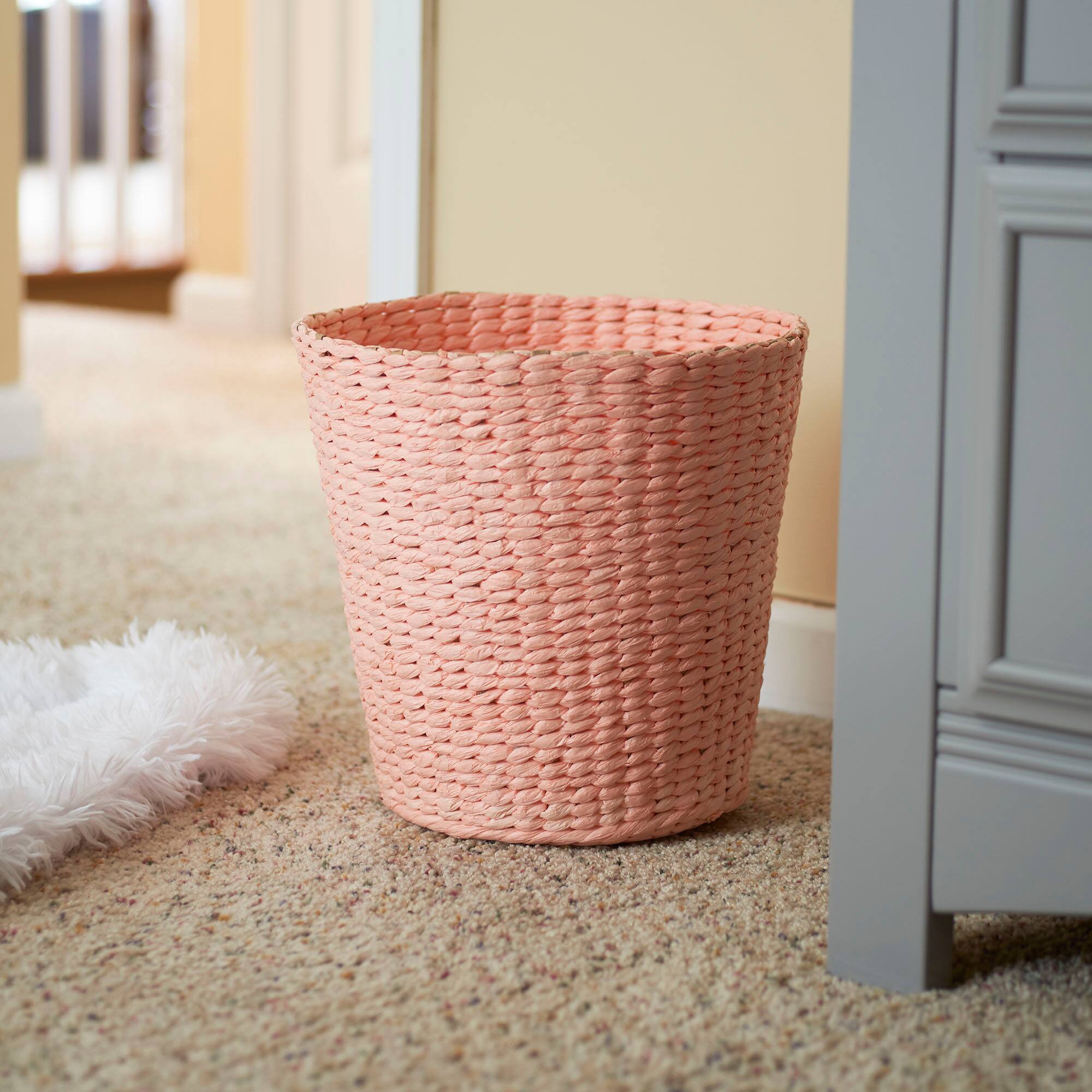 Household Essentials Pink Woven Paper Rope Waste Basket