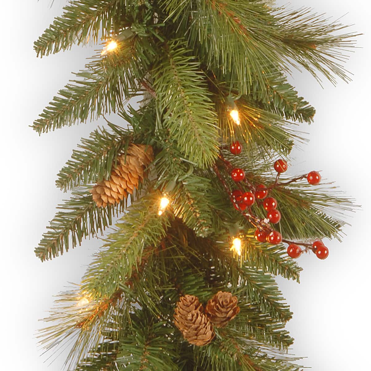 6' x 12" Pre-lit Decorative Collection Artificial Christmas Garland with 20 Cones, 5 Red Berries and 35 Clear Lights