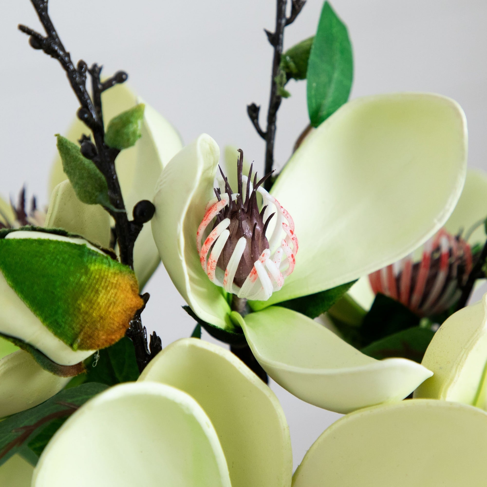 15&#x22; White Magnolia Arrangement with Glass Vase