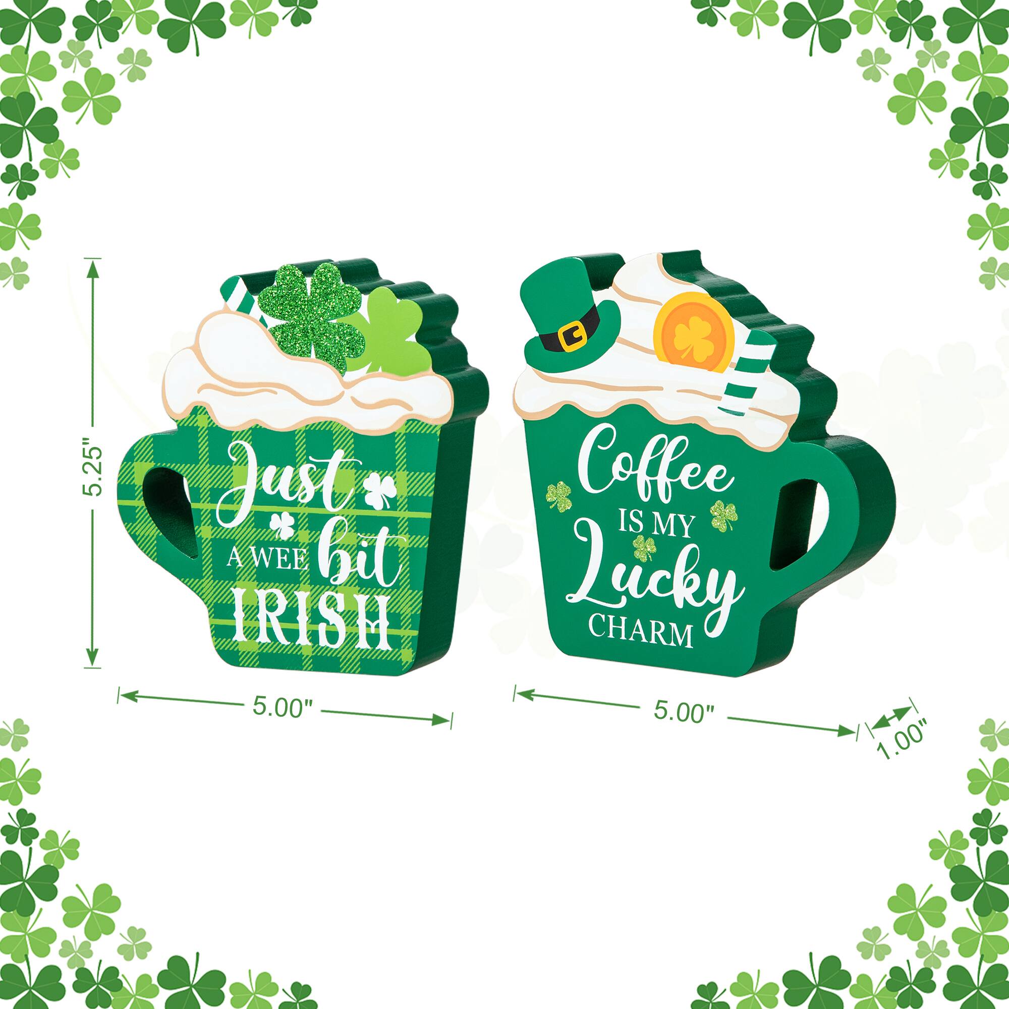 Glitzhome® 5.25" Wooden St. Patrick's Coffee Cup Table Décor Set