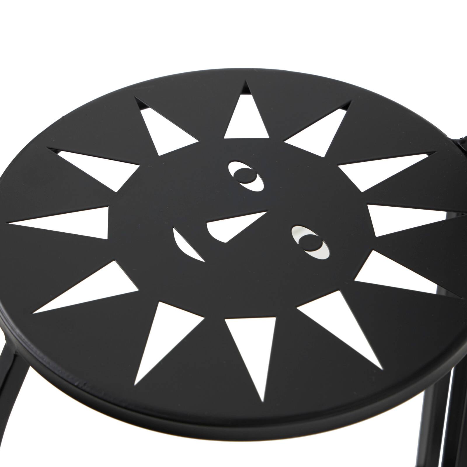 24" Black Metal Folding 3-Tier Plant Stand with Sun Face Cutouts