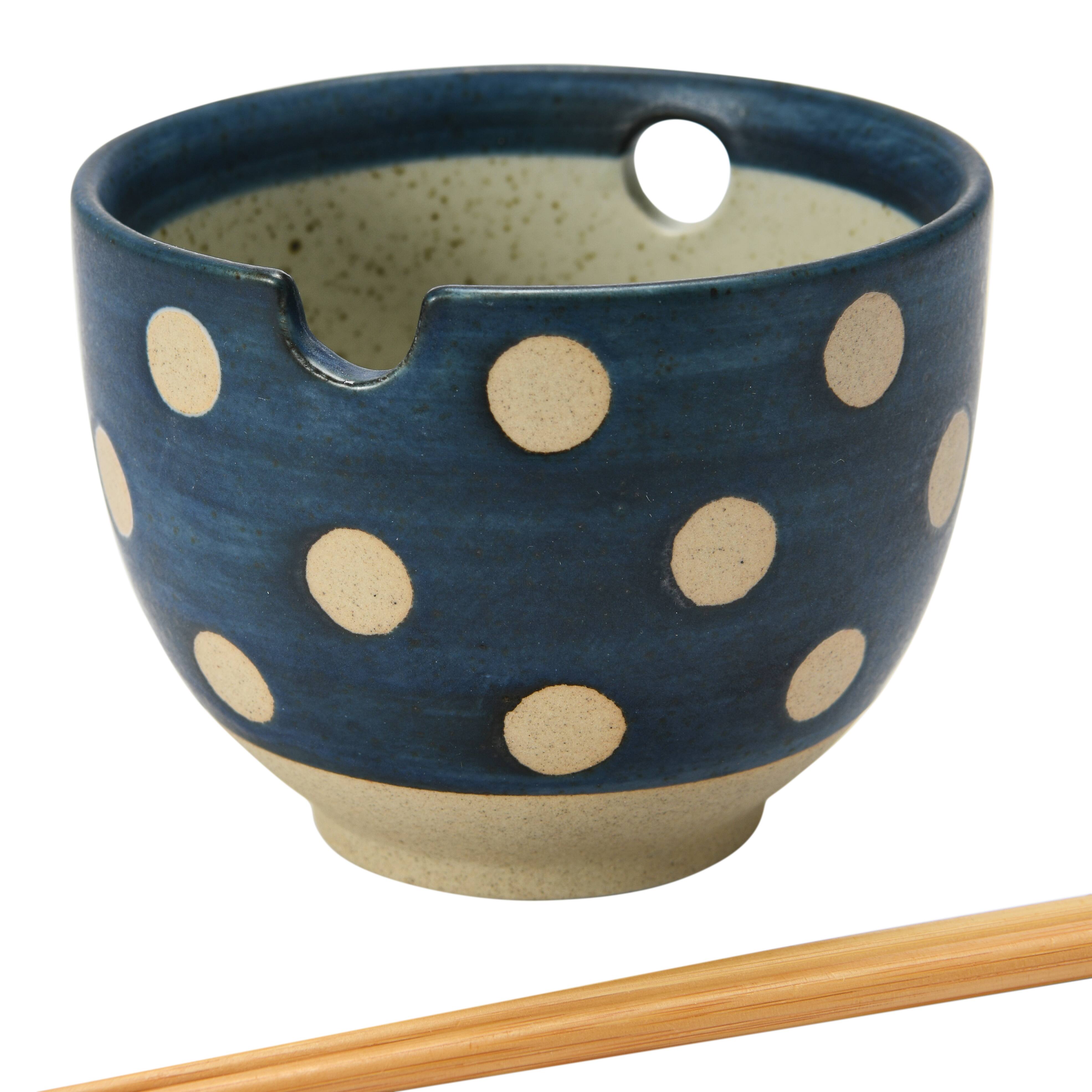 Hello Honey® Polka Dot Stoneware Ceramic Bowl with Chopsticks