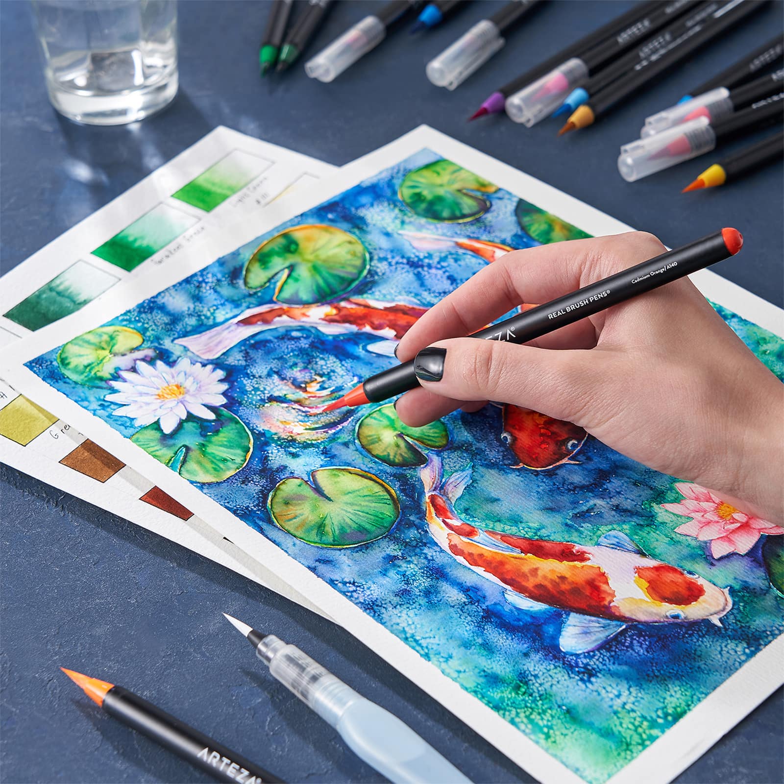Watercolor Professional Arteza Real Brush Pens 96 Multi-Colors Flexible...