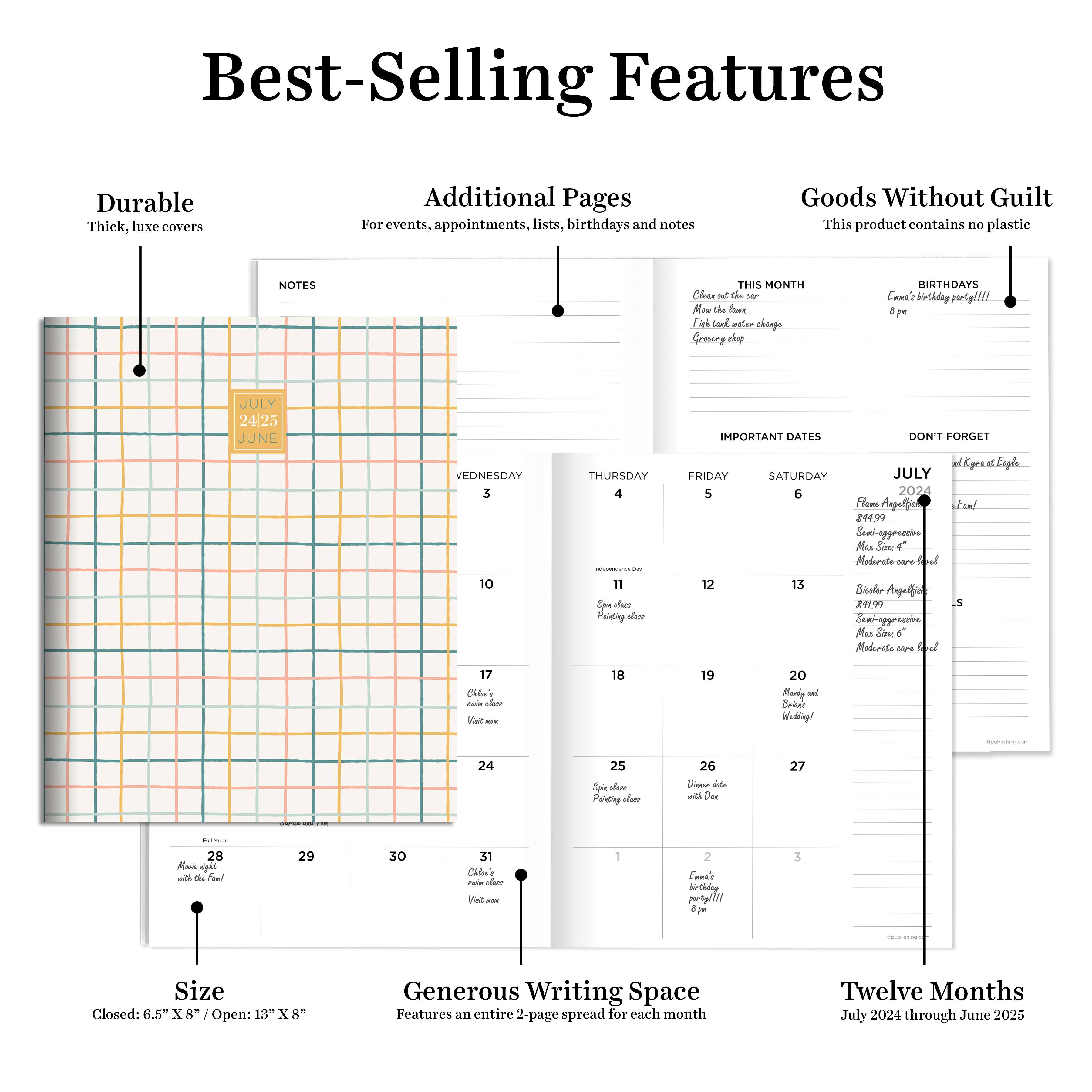 TF Publishing 2024-2025 Medium Graph Paper Monthly Planner
