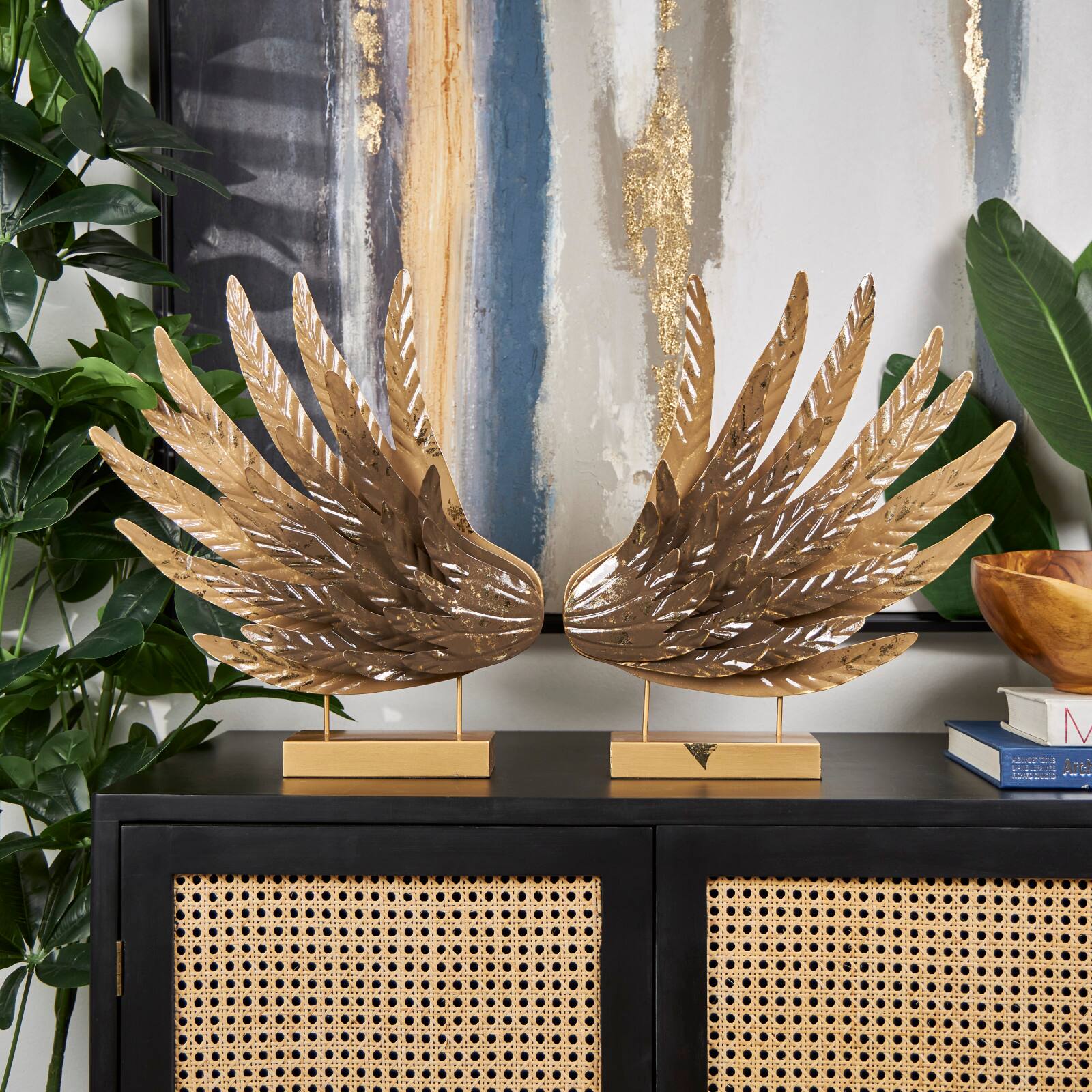 18" Gold Bird Wing Tabletop Sculpture Set