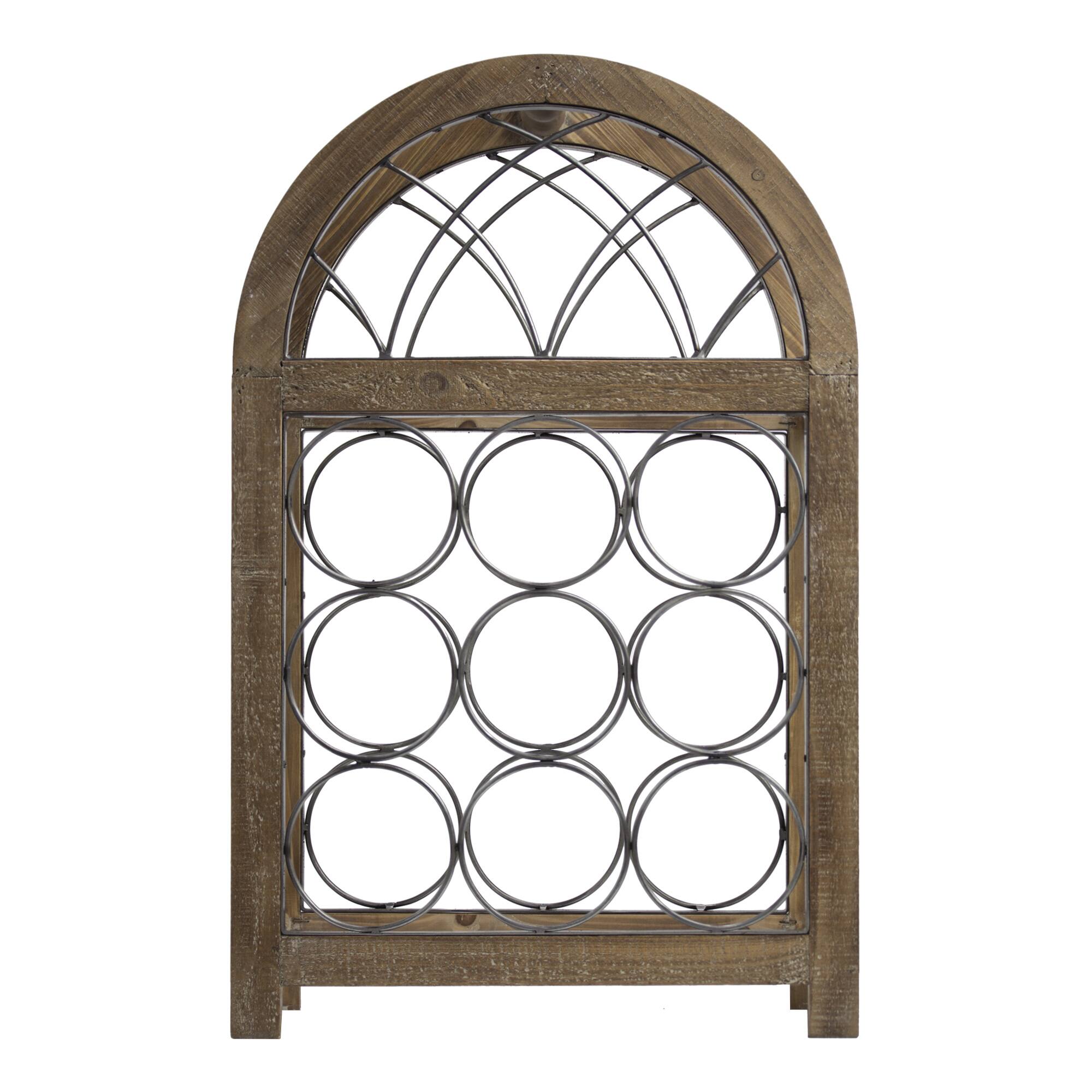 23&#x22; Rustic Wood &#x26; Metal Wine Rack