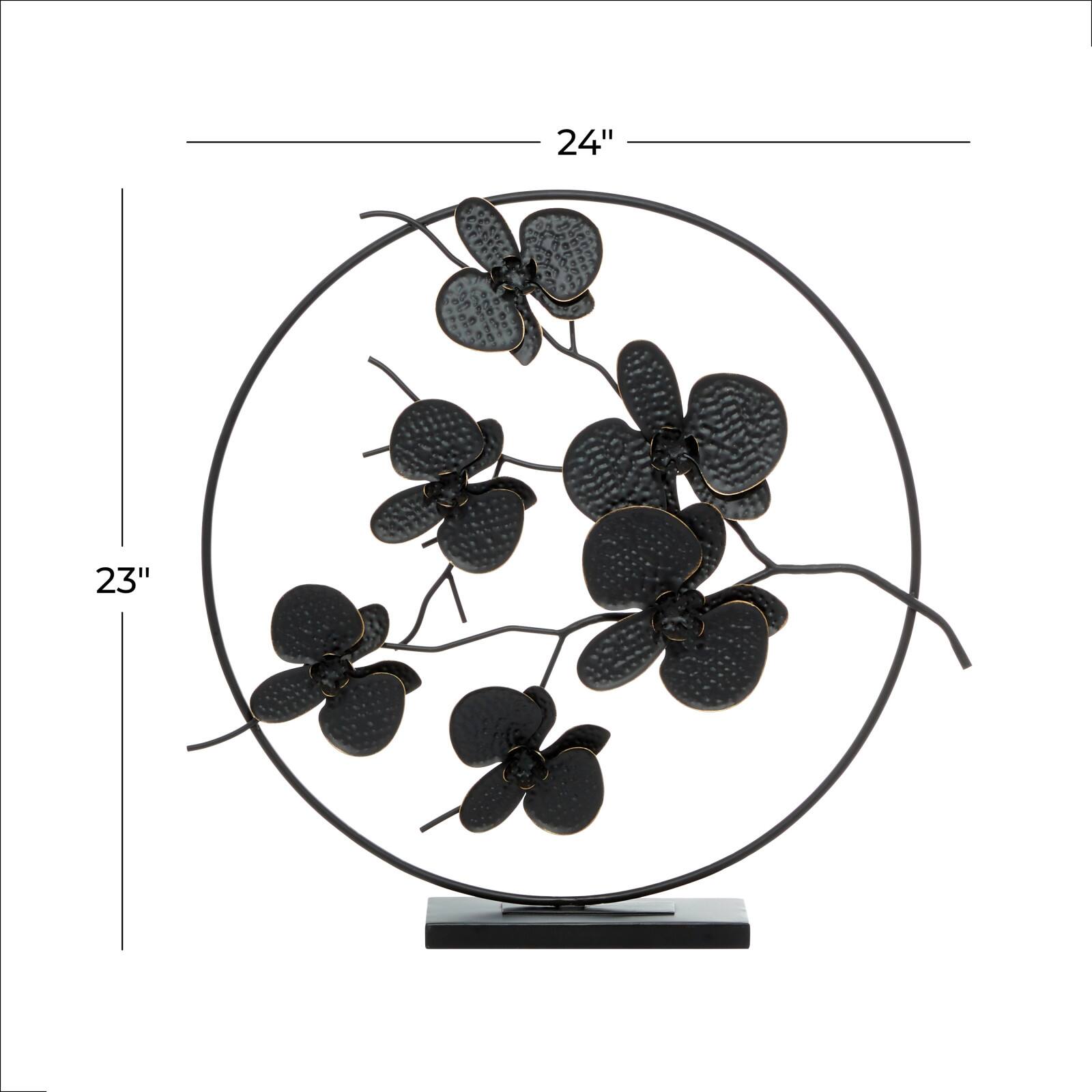 23&#x22; Black Metal Contemporary Leaves Sculpture