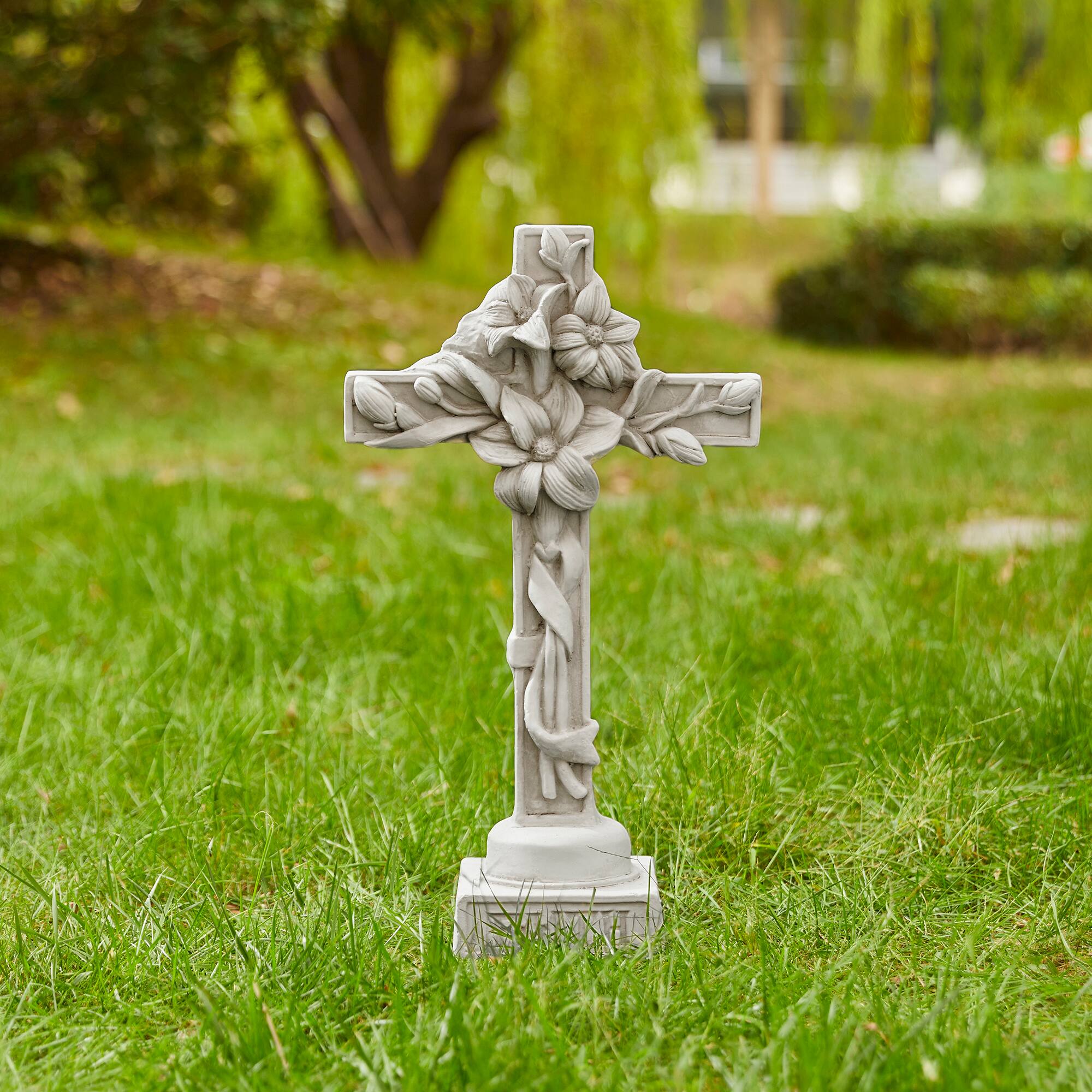 Glitzhome&#xAE; 21&#x22; Holy Cross with Lily Garden Statue