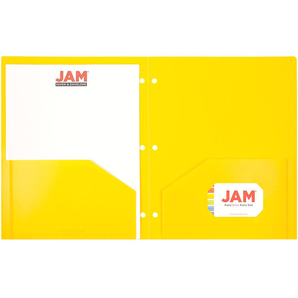 JAM Paper 3-Hole Heavy Duty Plastic Pocket Folder, 6ct.