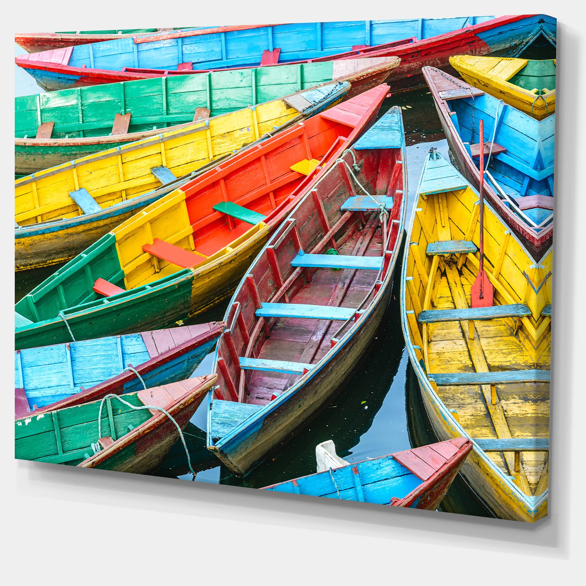 Designart - Rowing Boats on the Lake in Pokhara - Boat Canvas Art Print