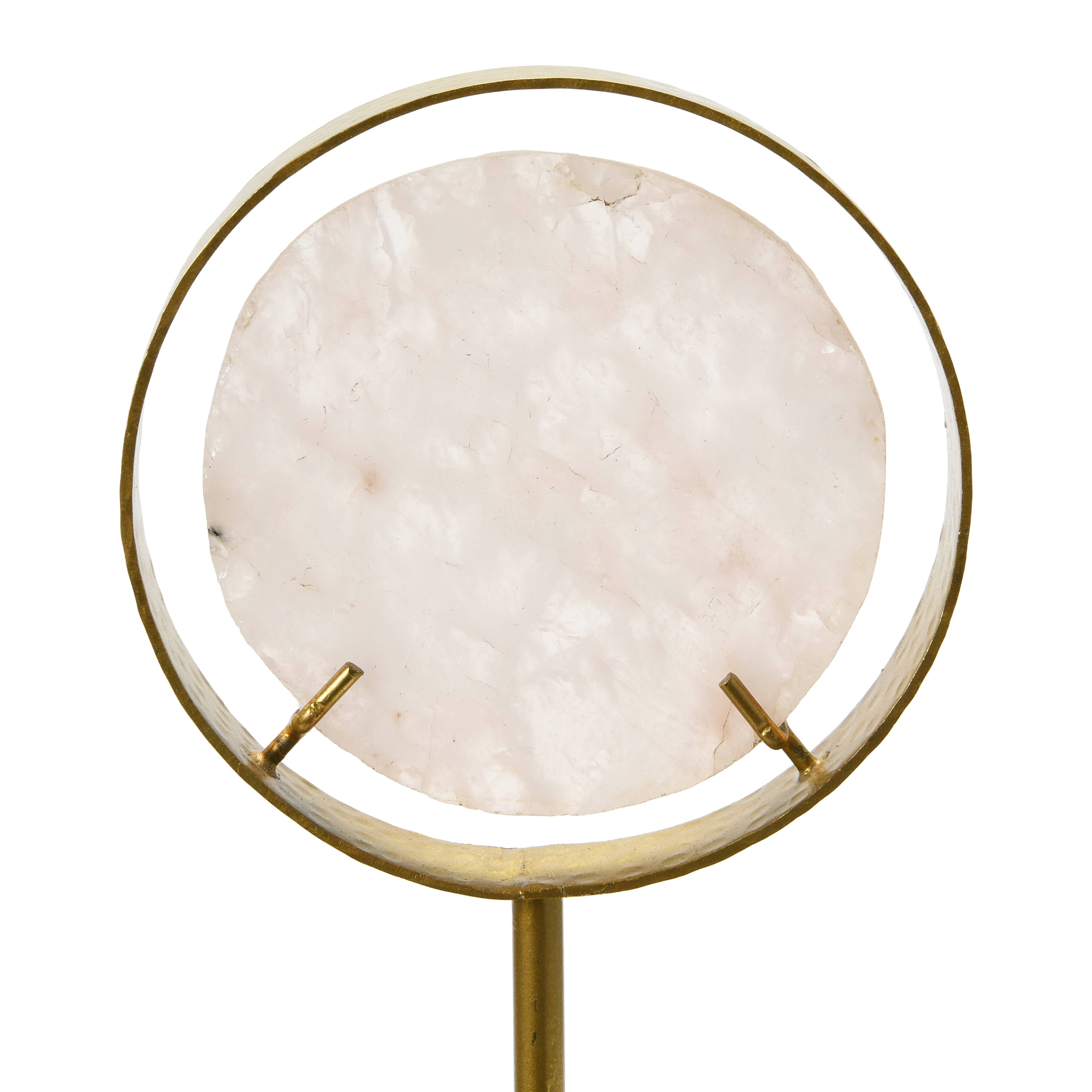 18&#x22; White Decorative Agate Accent on Metal &#x26; Marble Stand