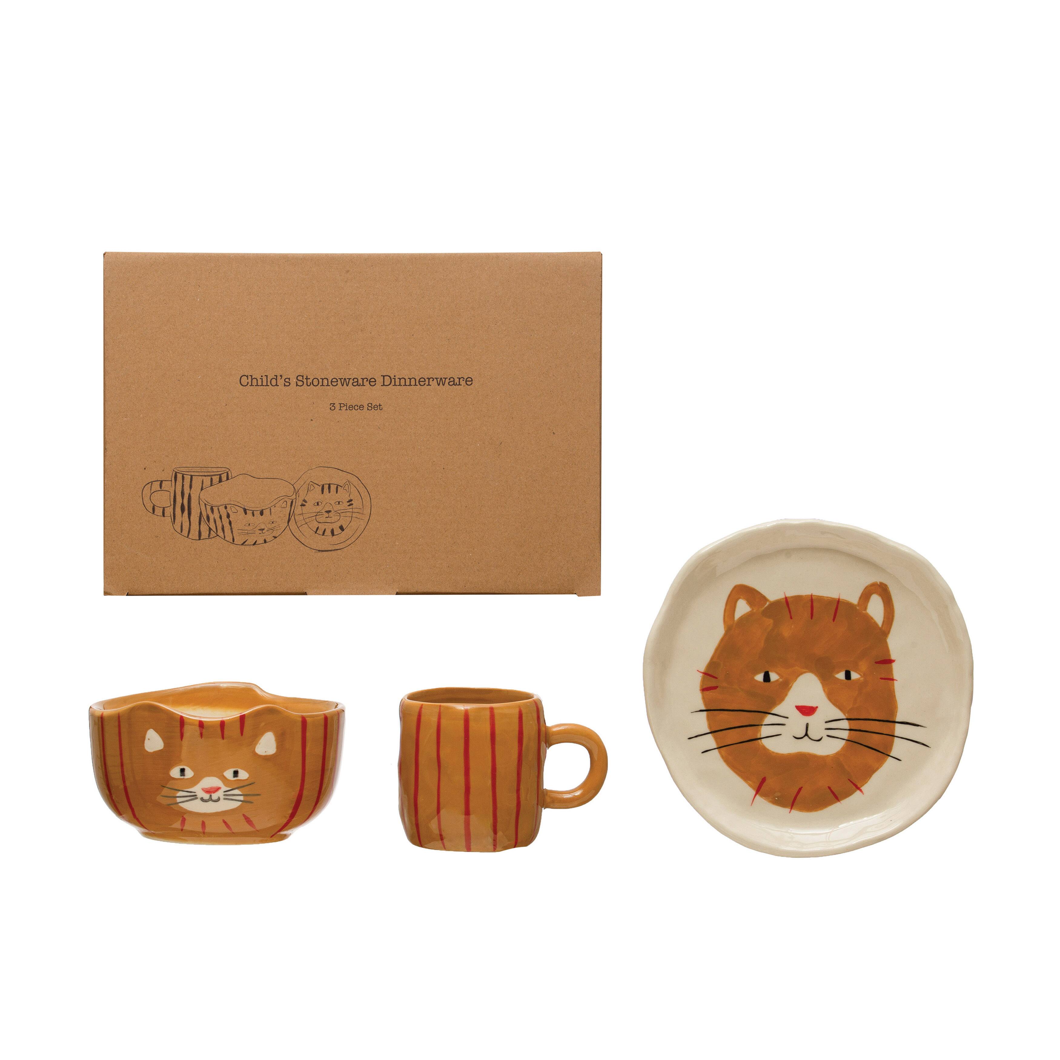 Hello Honey&#xAE; Painted Cats Child&#x27;s Stoneware Dinnerware Set