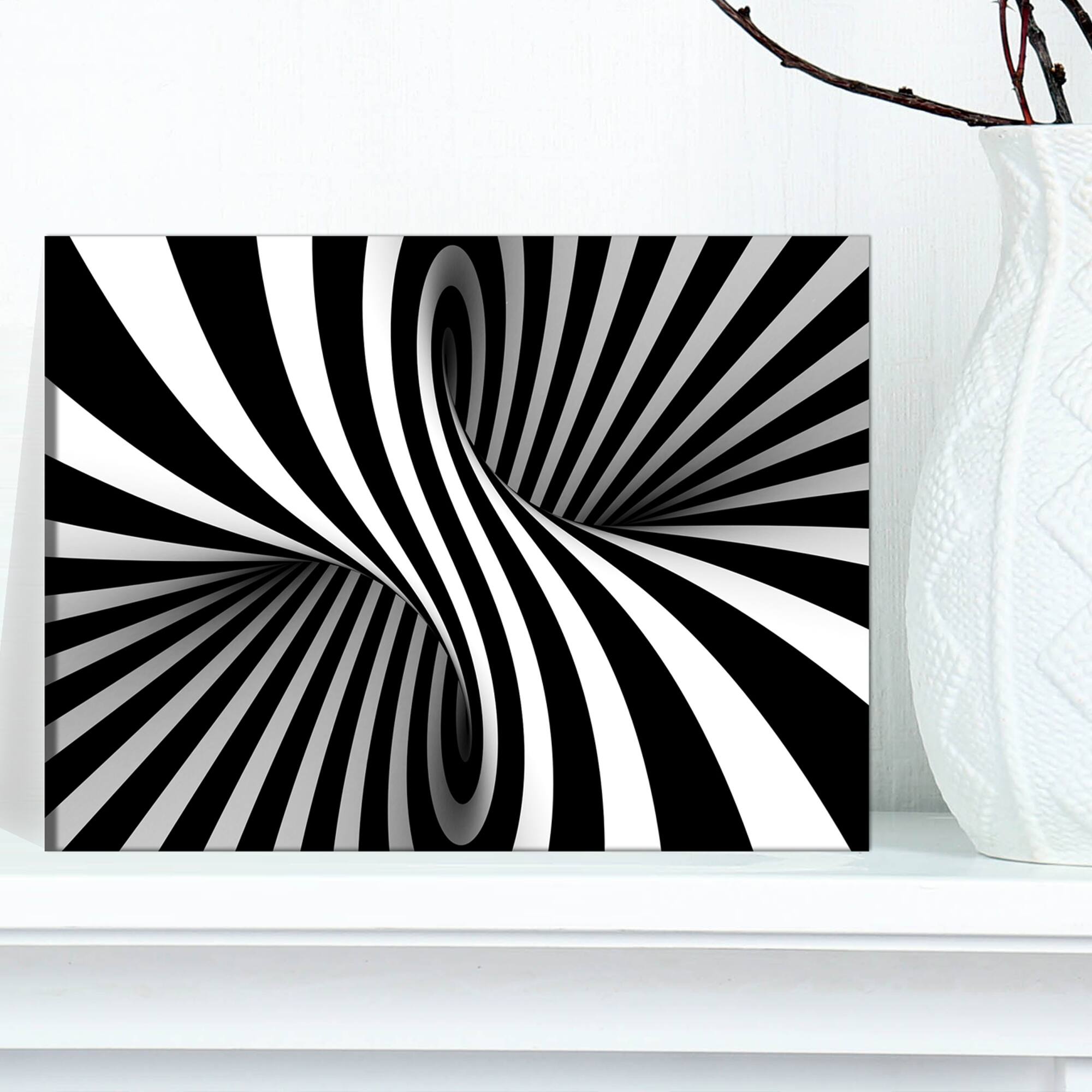 Designart - Black and White Spiral - Abstract Canvas Art Print