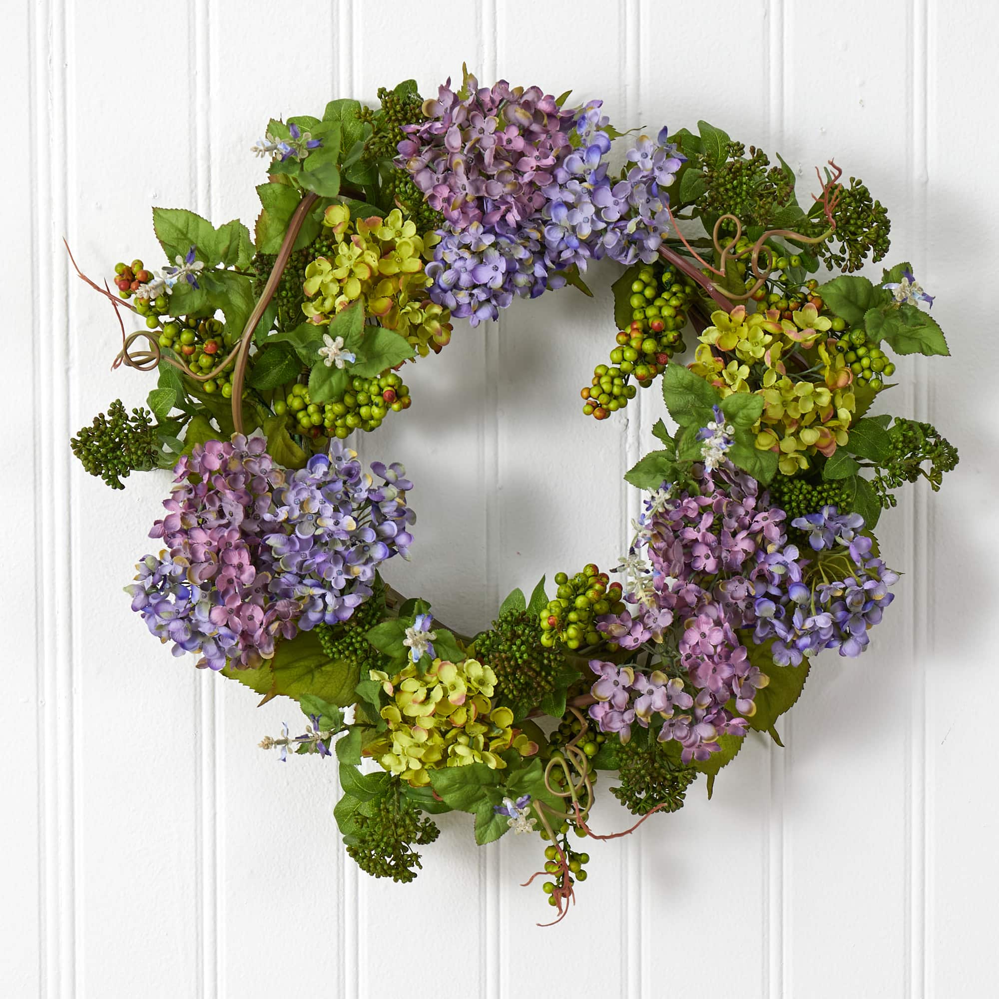 24&#x22; Green &#x26; Purple Hydrangea Wreath