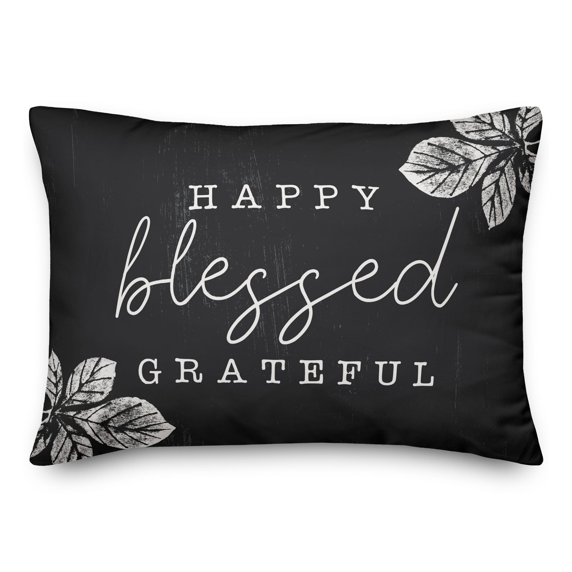 Black Happy Blessed Grateful Throw Pillow