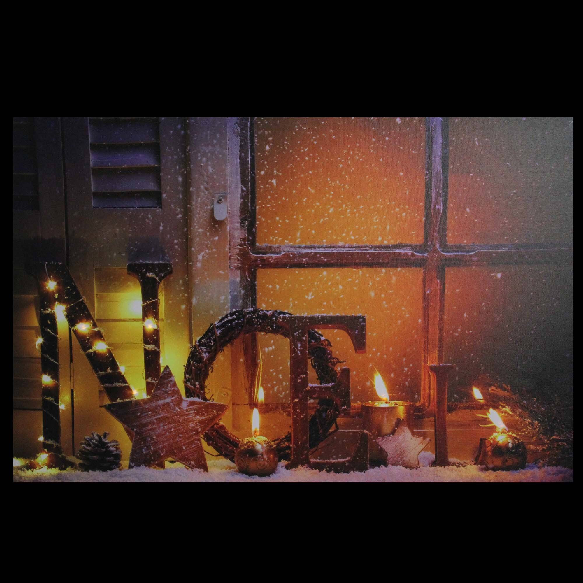Noel &#x26; Flickering Candles Christmas LED Lighted Canvas Wall Art