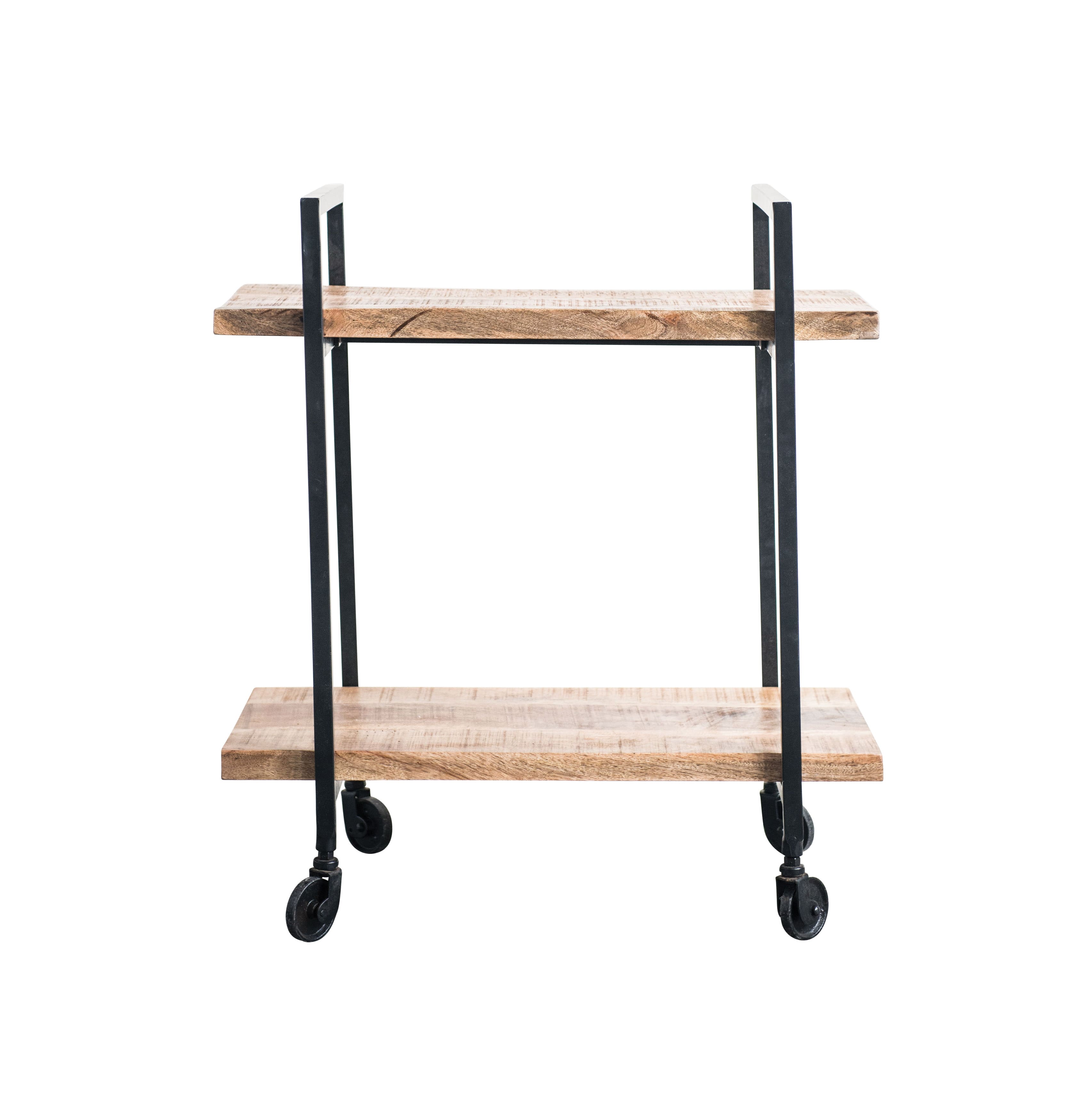 Hello Honey&#xAE; 30.5&#x22; Brown Mango Wood &#x26; Black Metal 2-Tier Cart