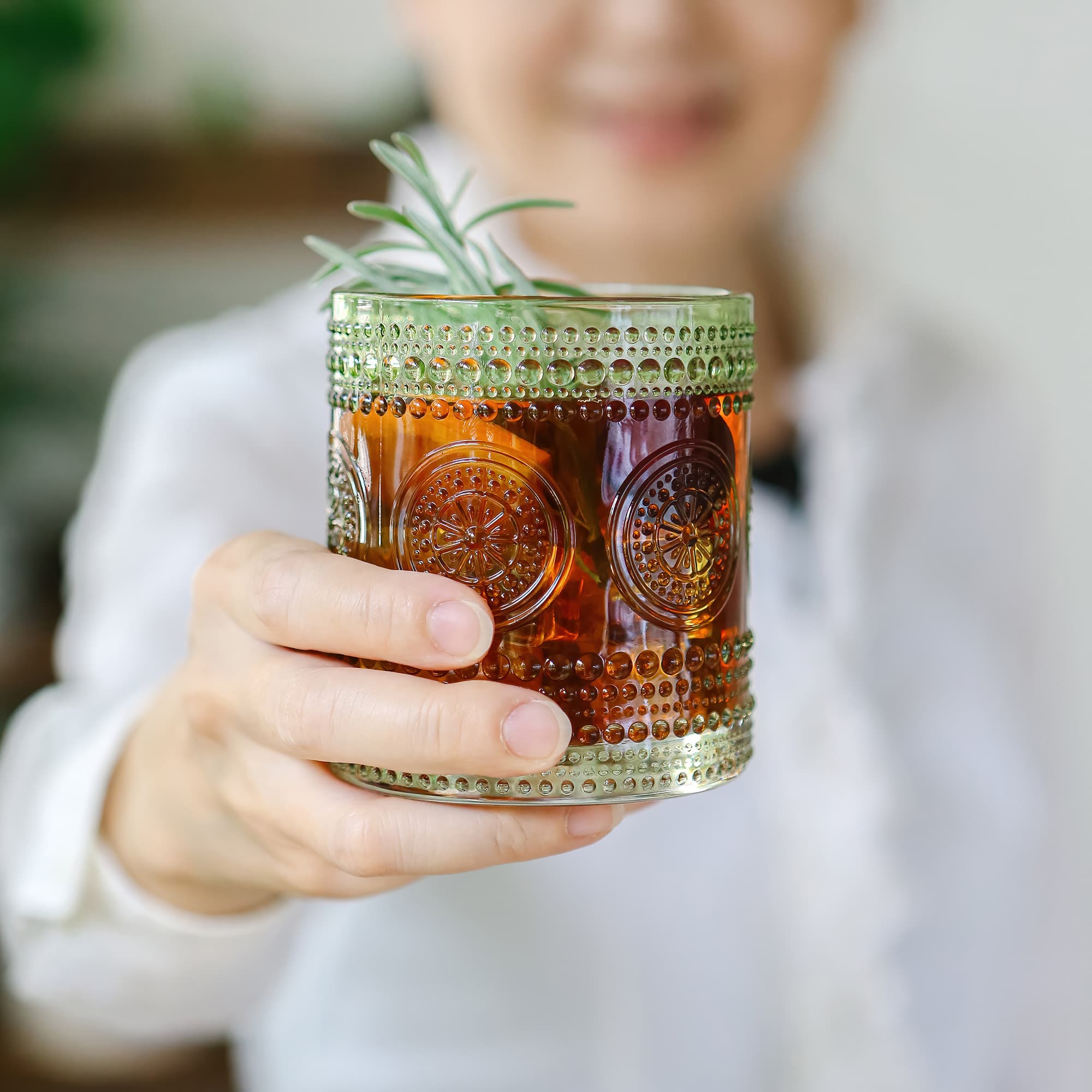 Kate Aspen&#xAE; 10oz. Hobnail Beaded Floral Green Drinking Glasses, 6ct.