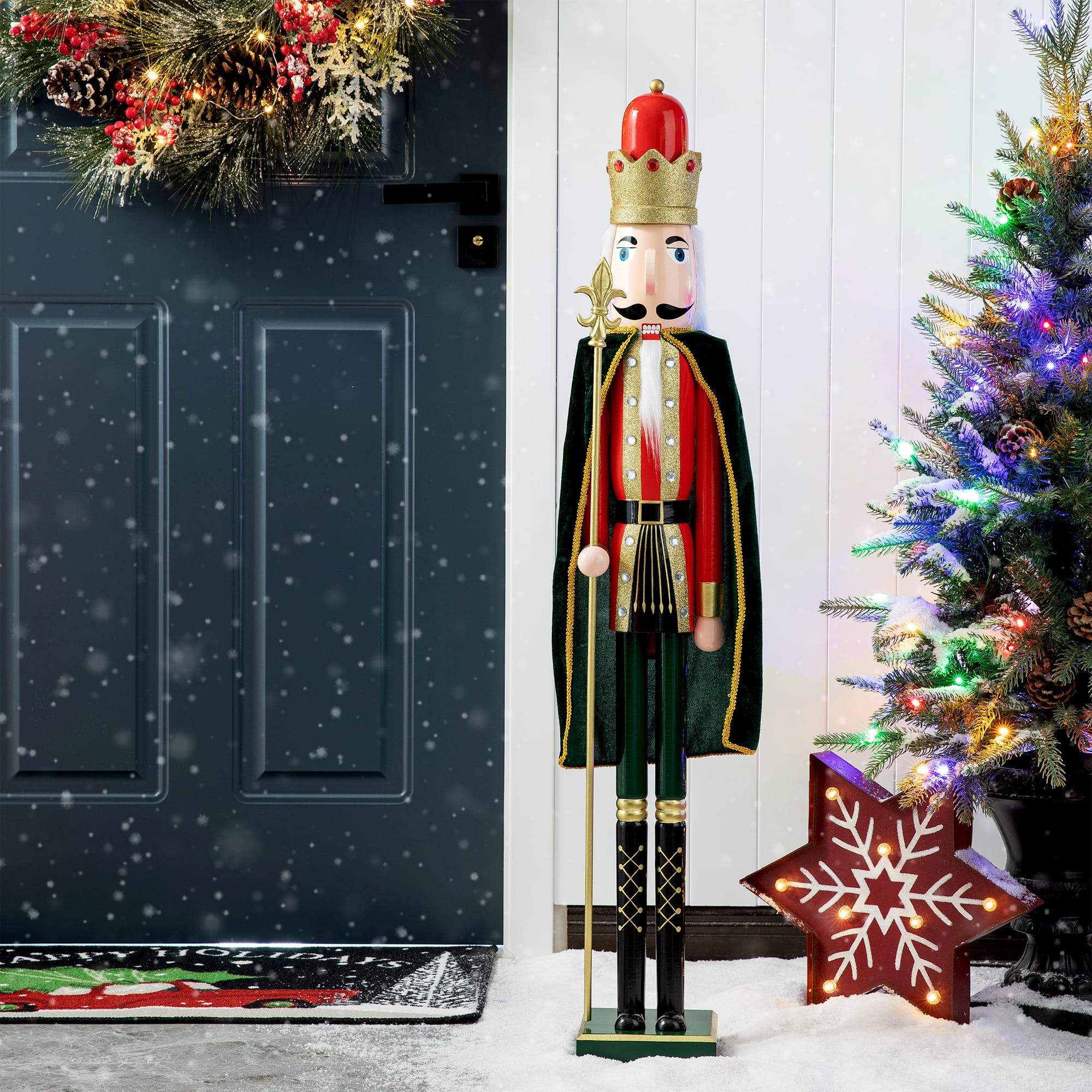 Glitzhome&#xAE; 3.5ft. Wooden Christmas King Nutcracker