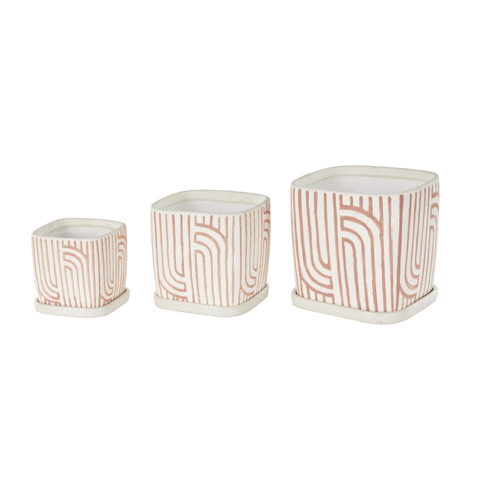 Pink Geometric Linear Arch Pattern Planter Set