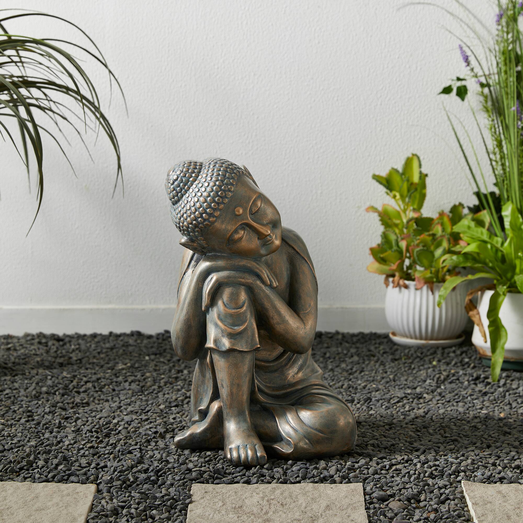 Glitzhome&#xAE; 18&#x22; Faux Bronze Resting Buddha Garden Statue