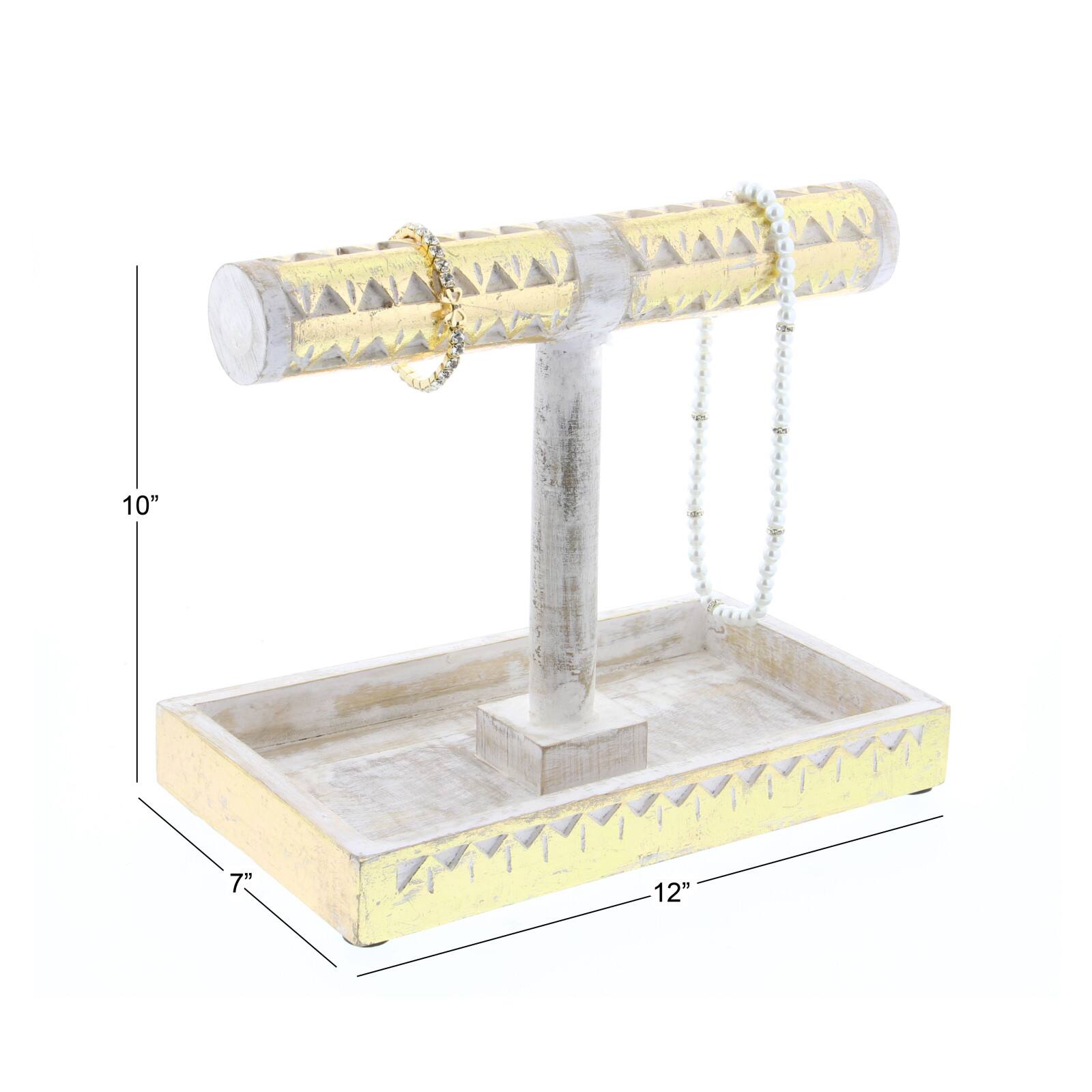 Natural Themed Gold and White Wood Jewelry Stand, 10" x 12" x 7"