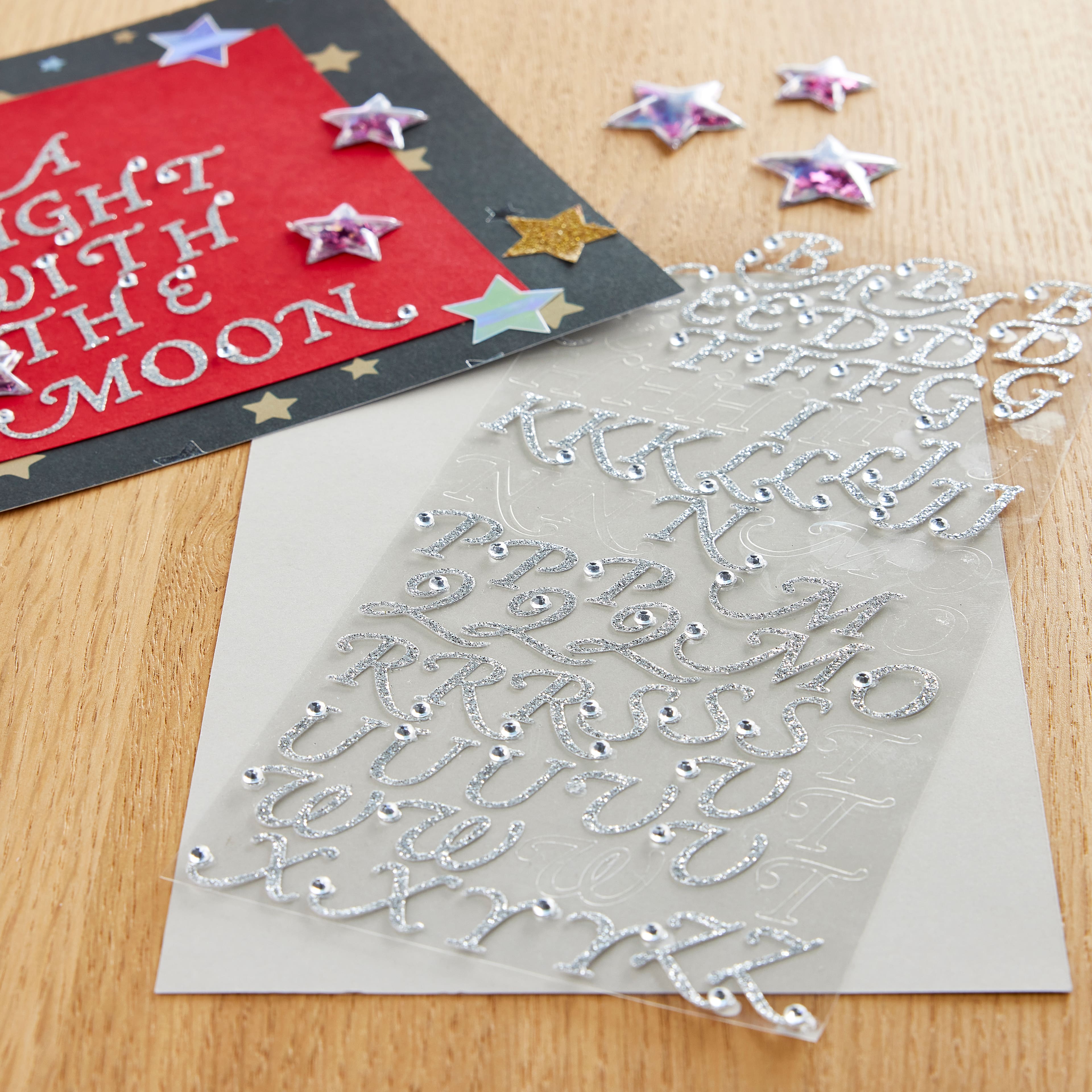 Silver Glitter Rhinestone Script Alphabet Stickers by Recollections&#x2122;